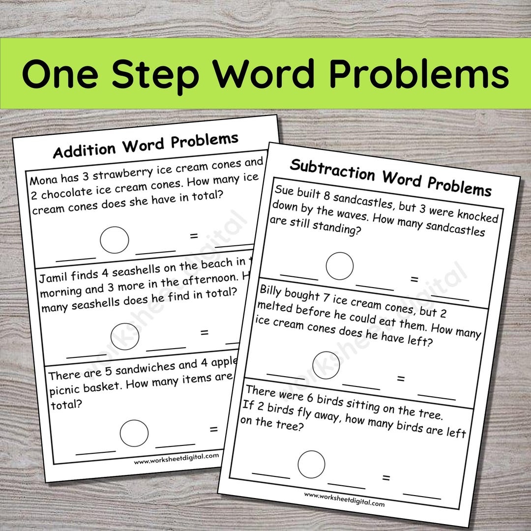1st 2nd Grade Math Word Problems Worksheet PDF Etsy