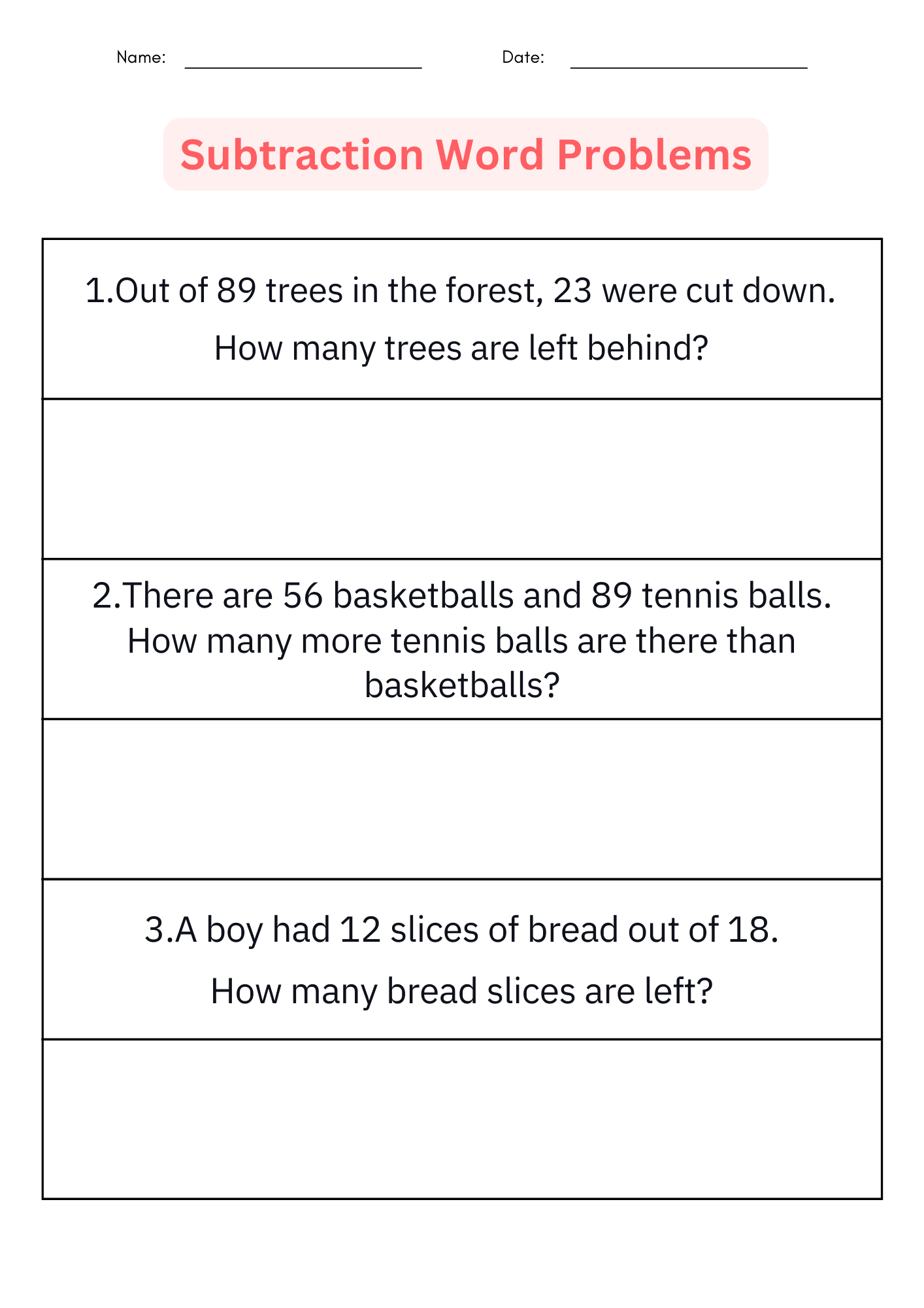 1st Grade Subtraction Word Problems Math Worksheets For Kindergarten Made By Teachers