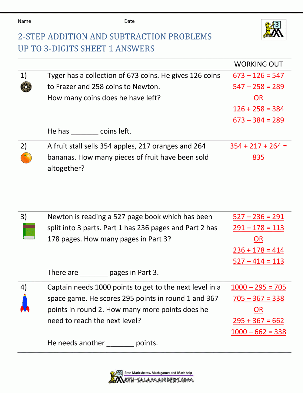 one step word problems with addition and subtraction