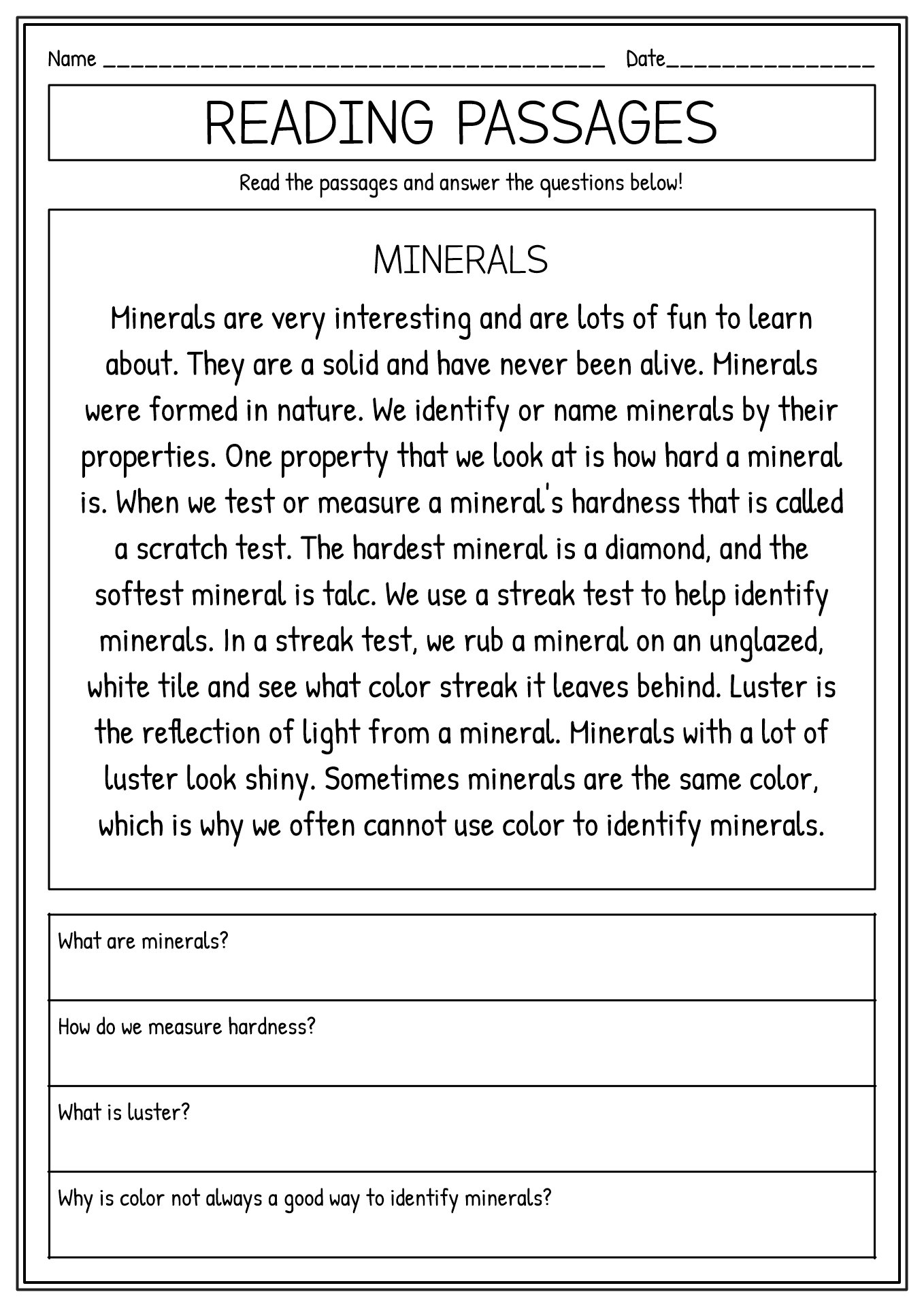 fourth grade reading passages