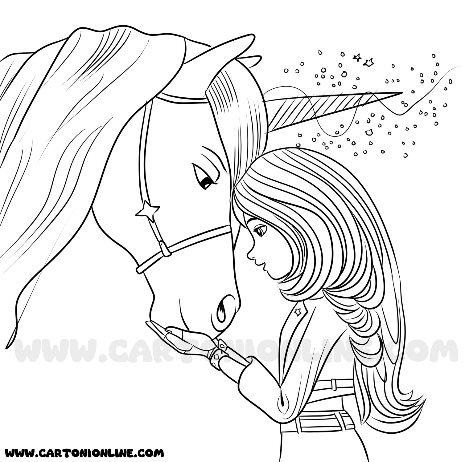 A Tender Moment Between Sophia And Wildstar Unicorn Academy Coloring Page