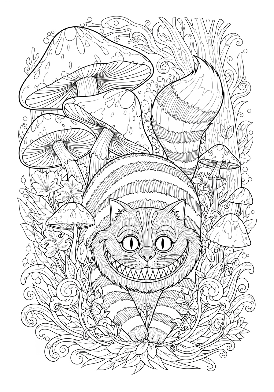 Alice In Wonderland Cheshire Cat Coloring Page Download