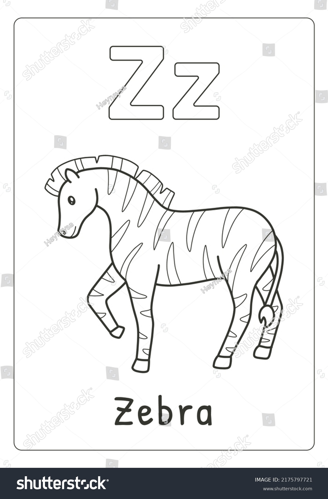 Alphabet Letter Z Zebra Coloring Page Stock Vector Royalty Free 2175797721 Shutterstock
