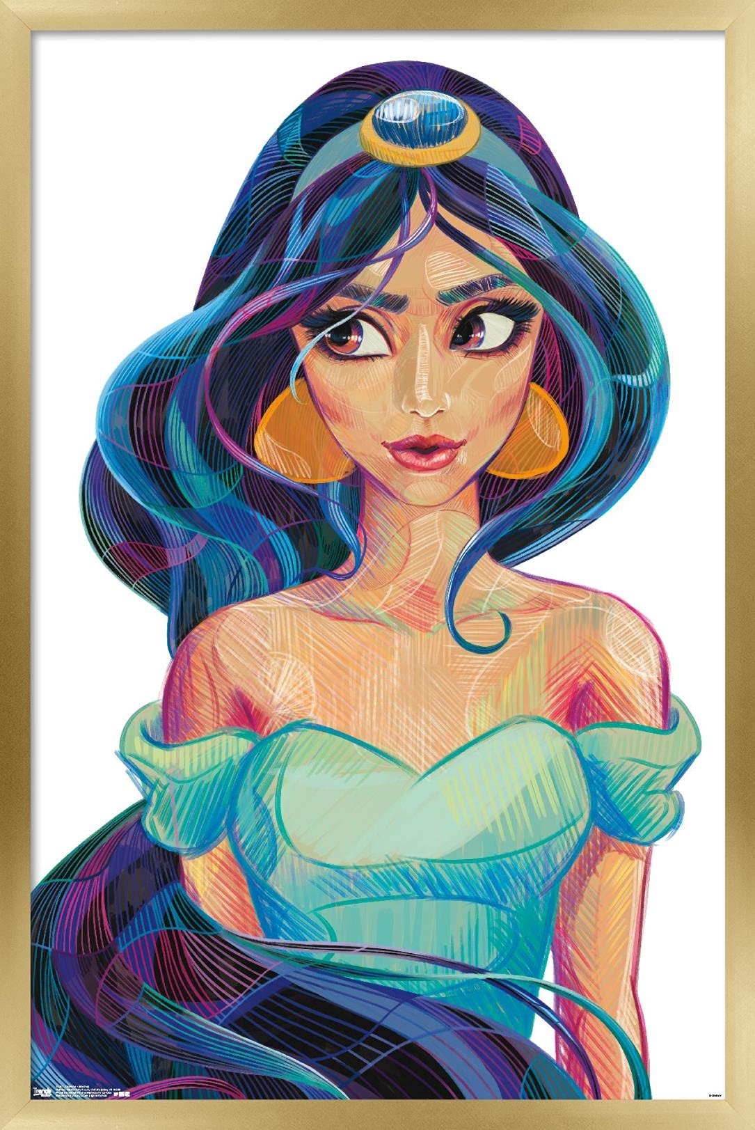 Amazon Trends International Disney Princess Jasmine Stylized Wall Poster 14 725 X 22 375 Gold Framed Version Posters Prints