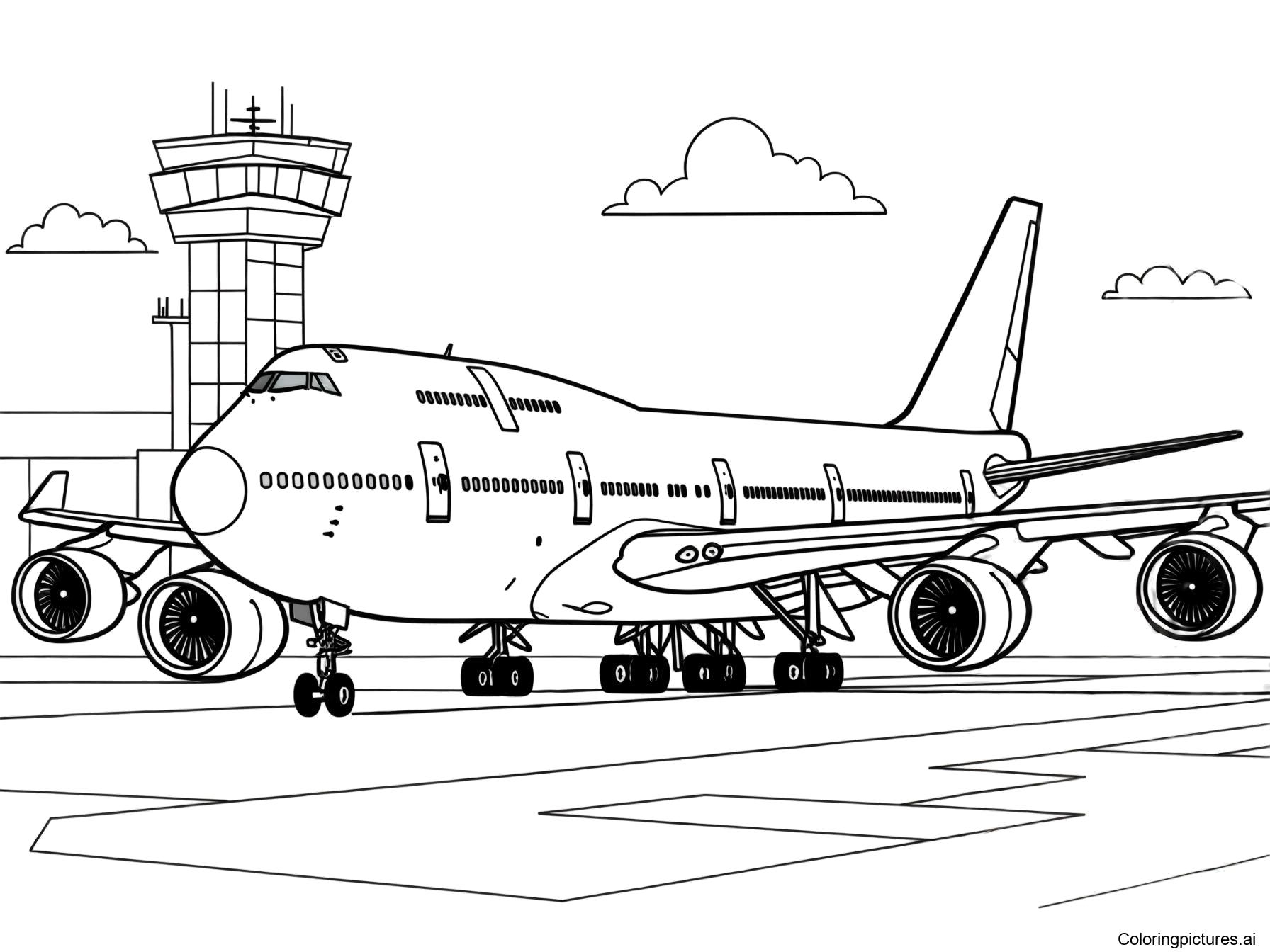 Boeing 747 Airplane Free Printable Coloring Page