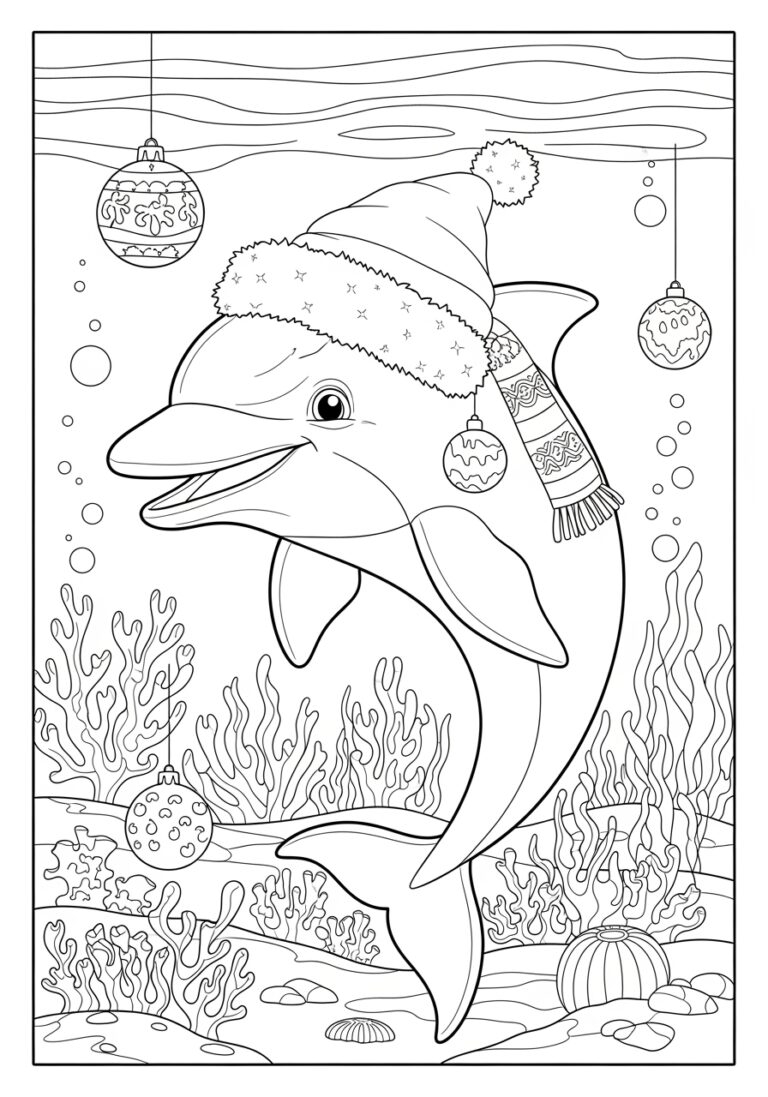 Christmas Dolphin Coloring Page Festive Printable Fun