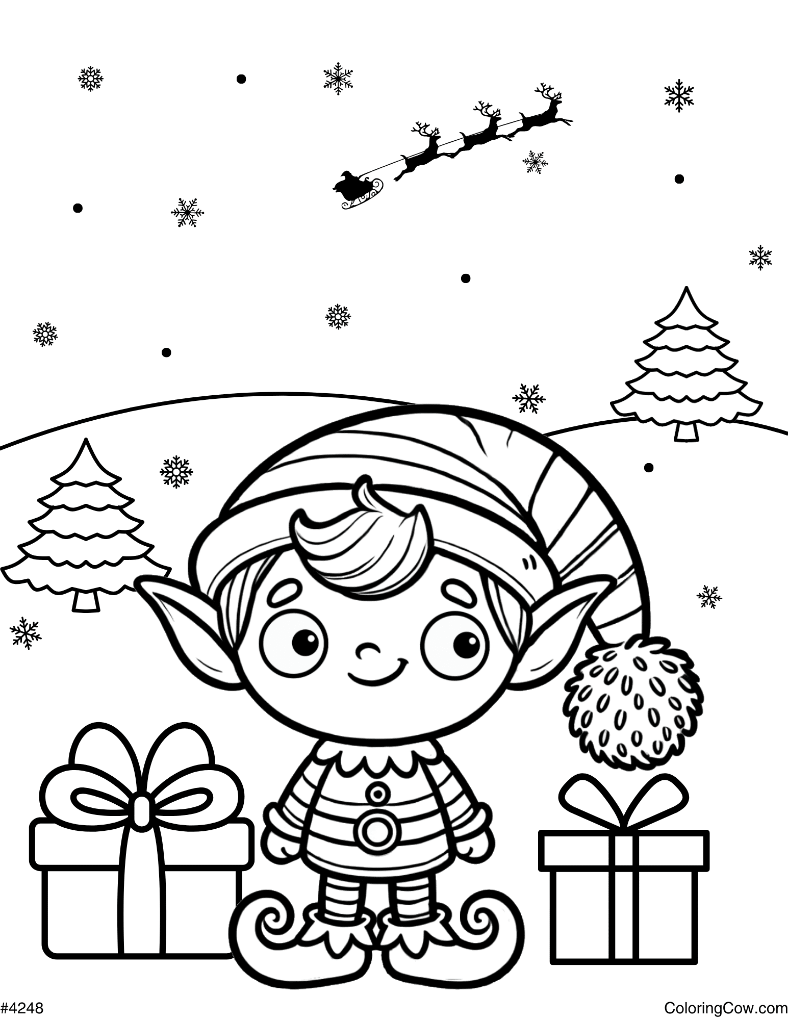 Christmas Elf Coloring Page