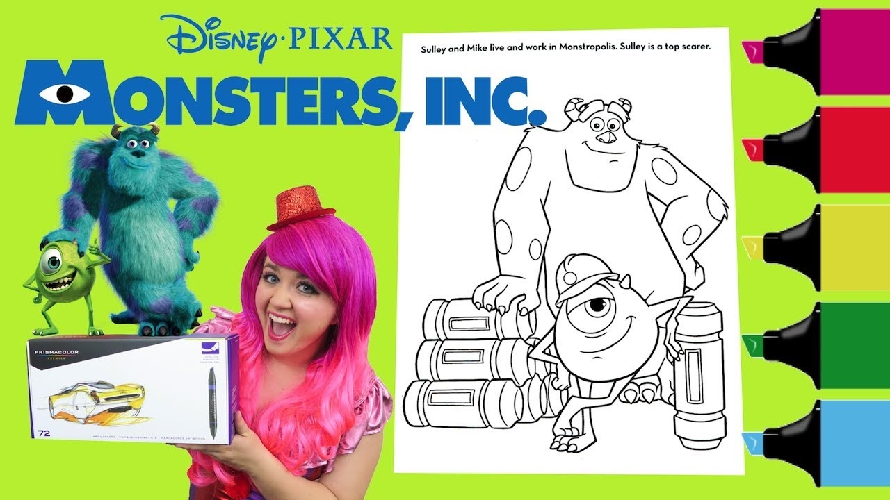 Coloring Monsters Inc Sulley Mike Coloring Book Colored Markers Prismacolor KiMMi THE CLOWN YouTube