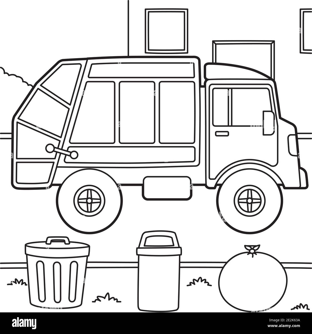 Coloring Page Garbage Truck Stock Vector Images Alamy