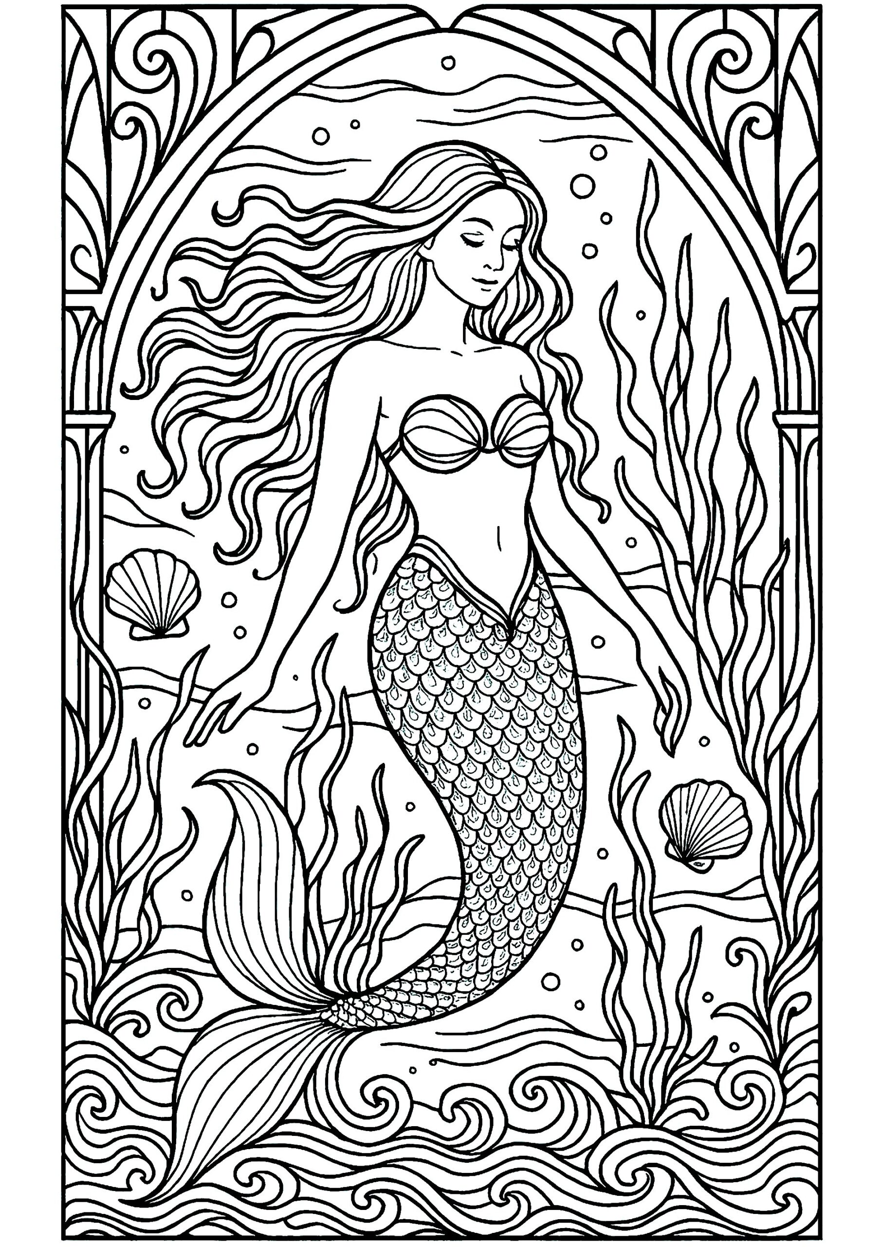 mermaid pictures to color