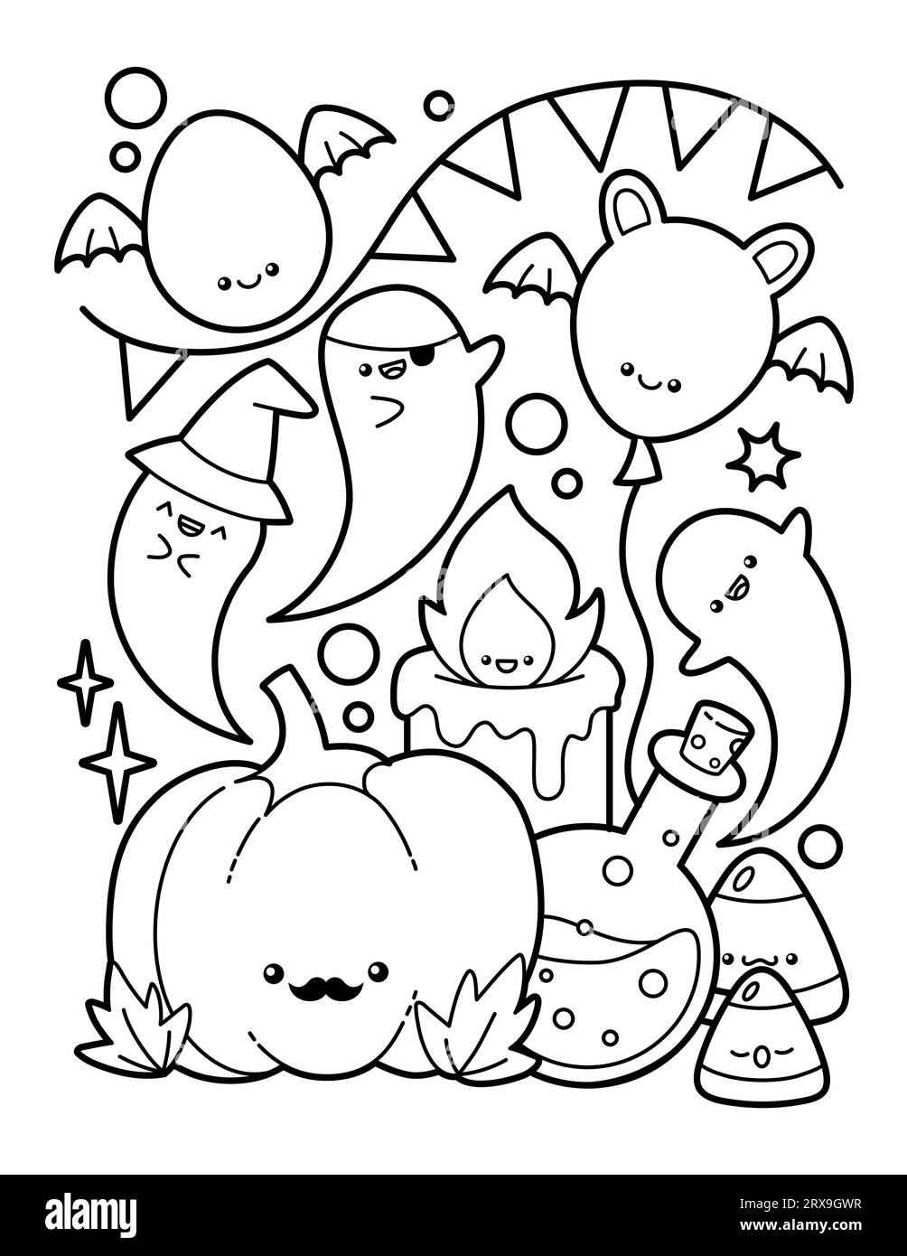 Cute And Kawaii Halloween Coloring Page Stock Vector Image Art Alamy