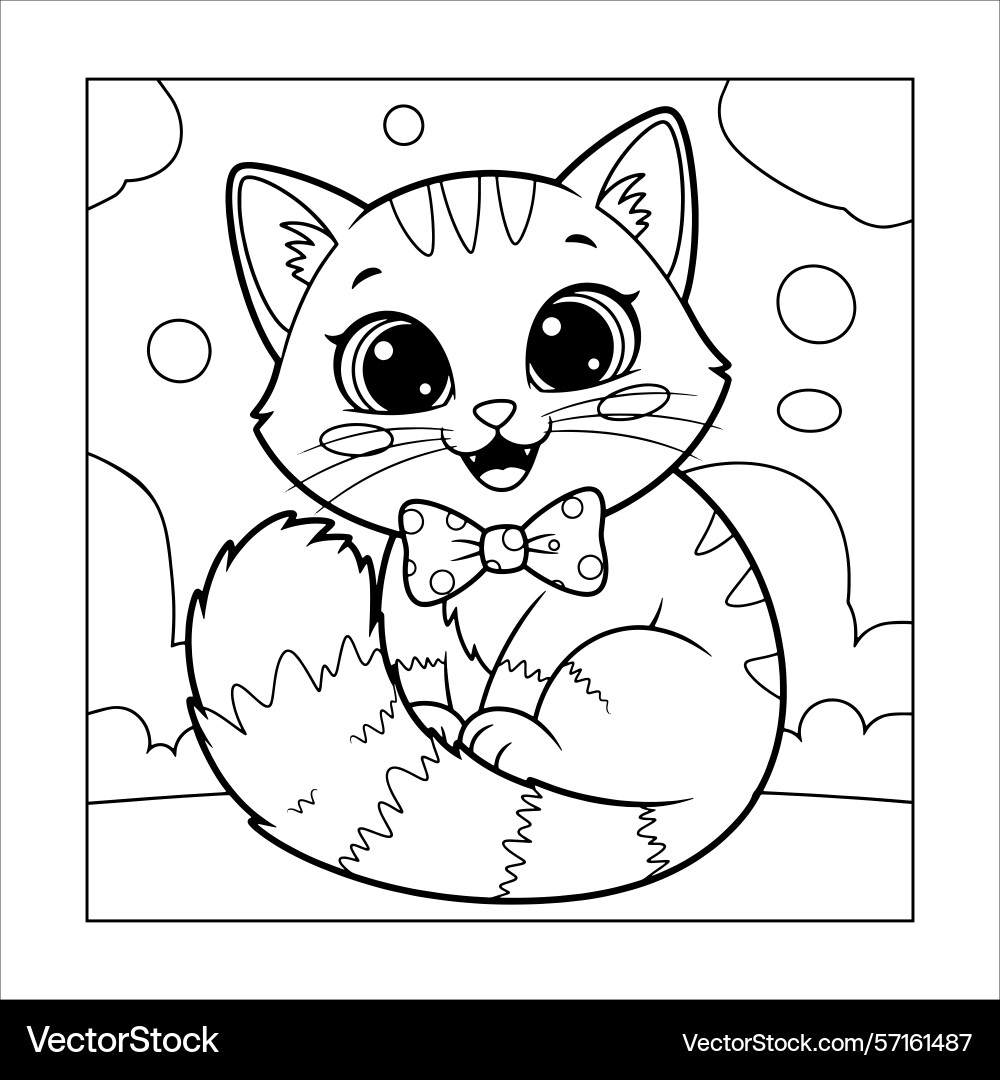 Cute Kitten Coloring Page For Kids Royalty Free Vector VectorStock
