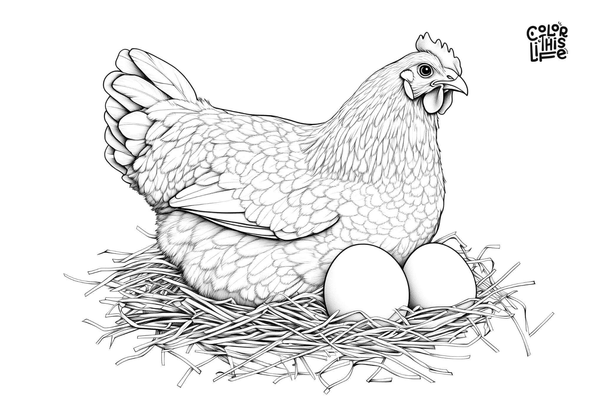 Detailed Brooding Hen Coloring Page Color This Life