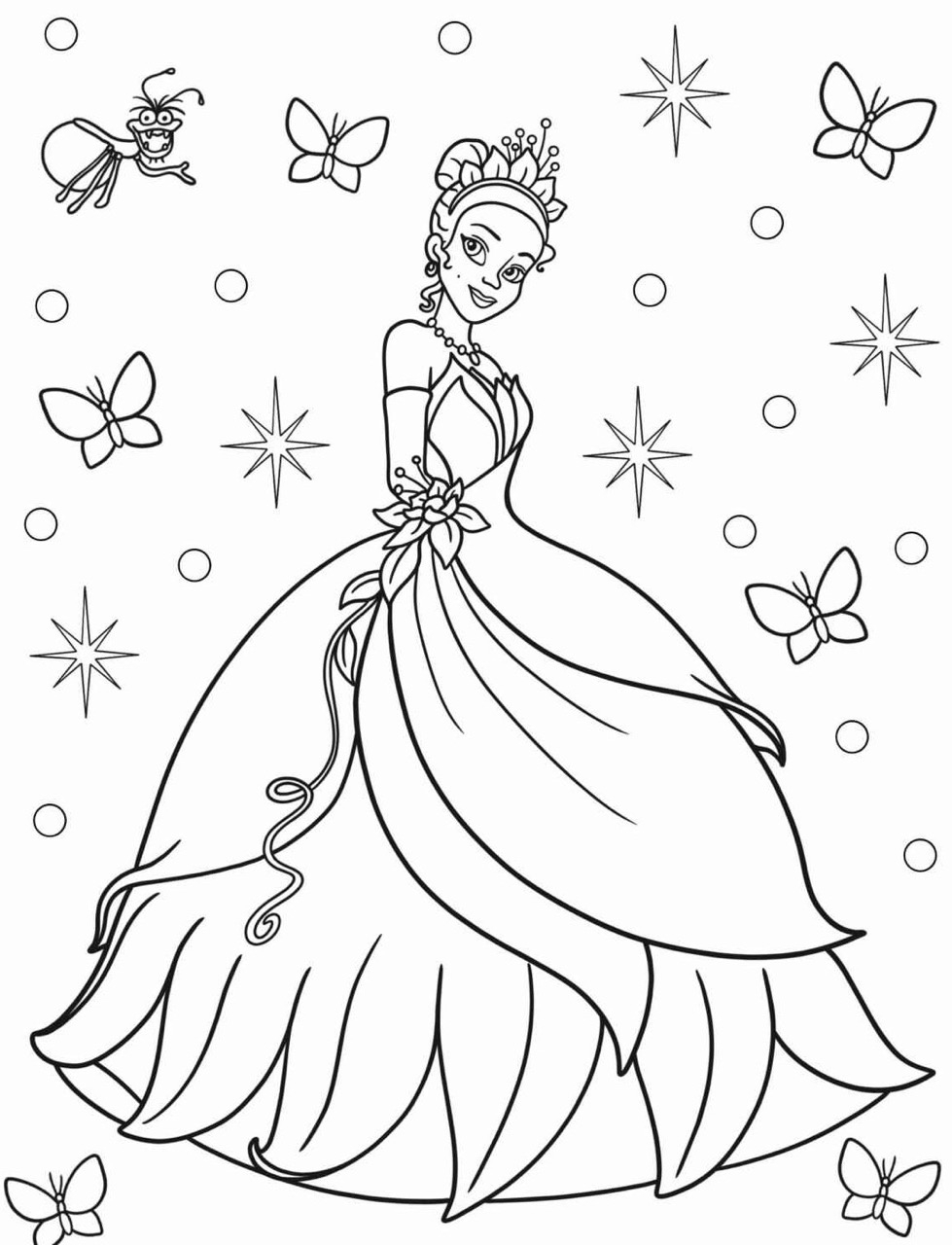 Disney Princess Tiana Coloring Page With Butterflies Disney Princess Tiana Coloring Page With Butterflies