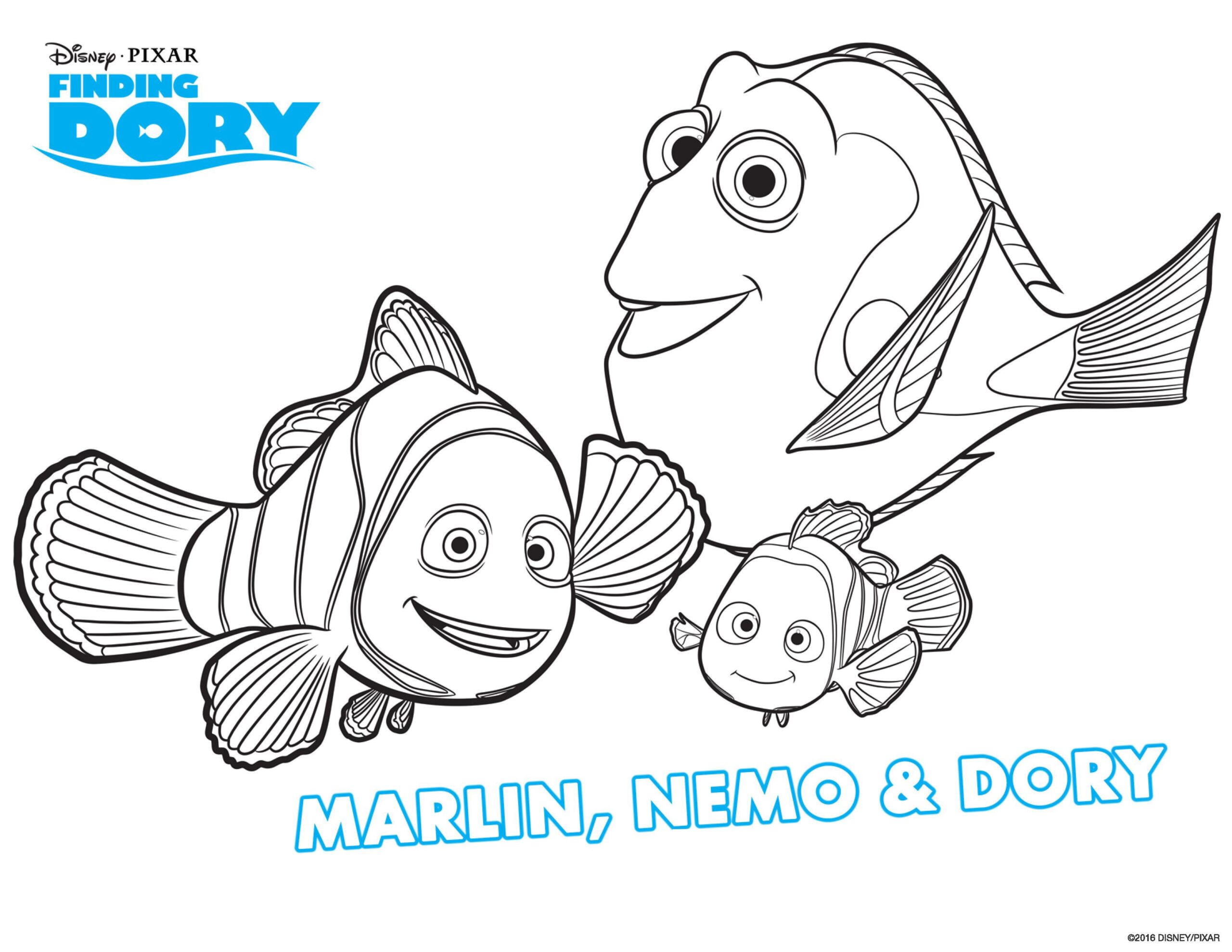 Dory Marin And Nemo Finally Together Again Finding Dory Coloring Pages