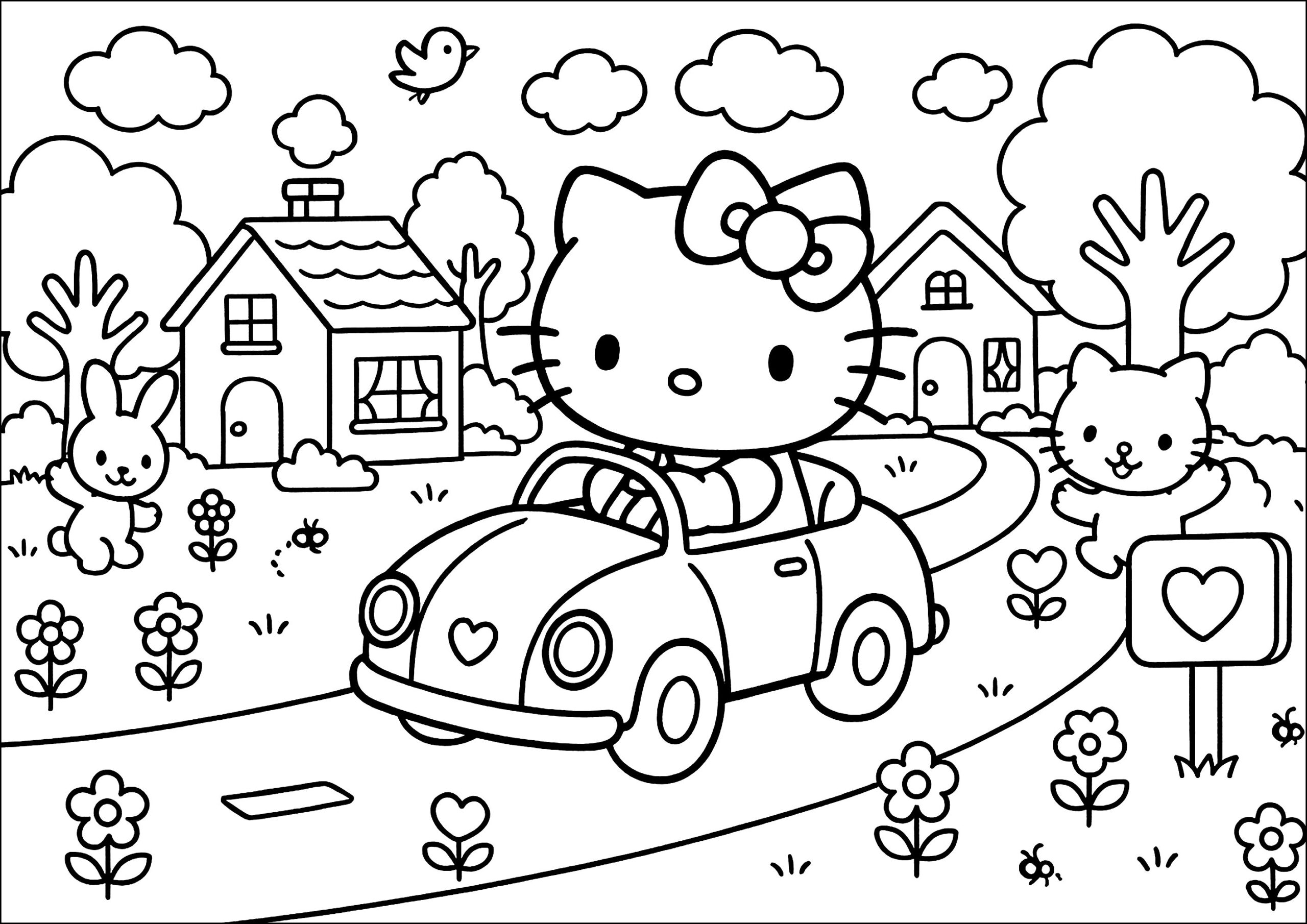 Driving Around Hello Kitty Coloring Pages
