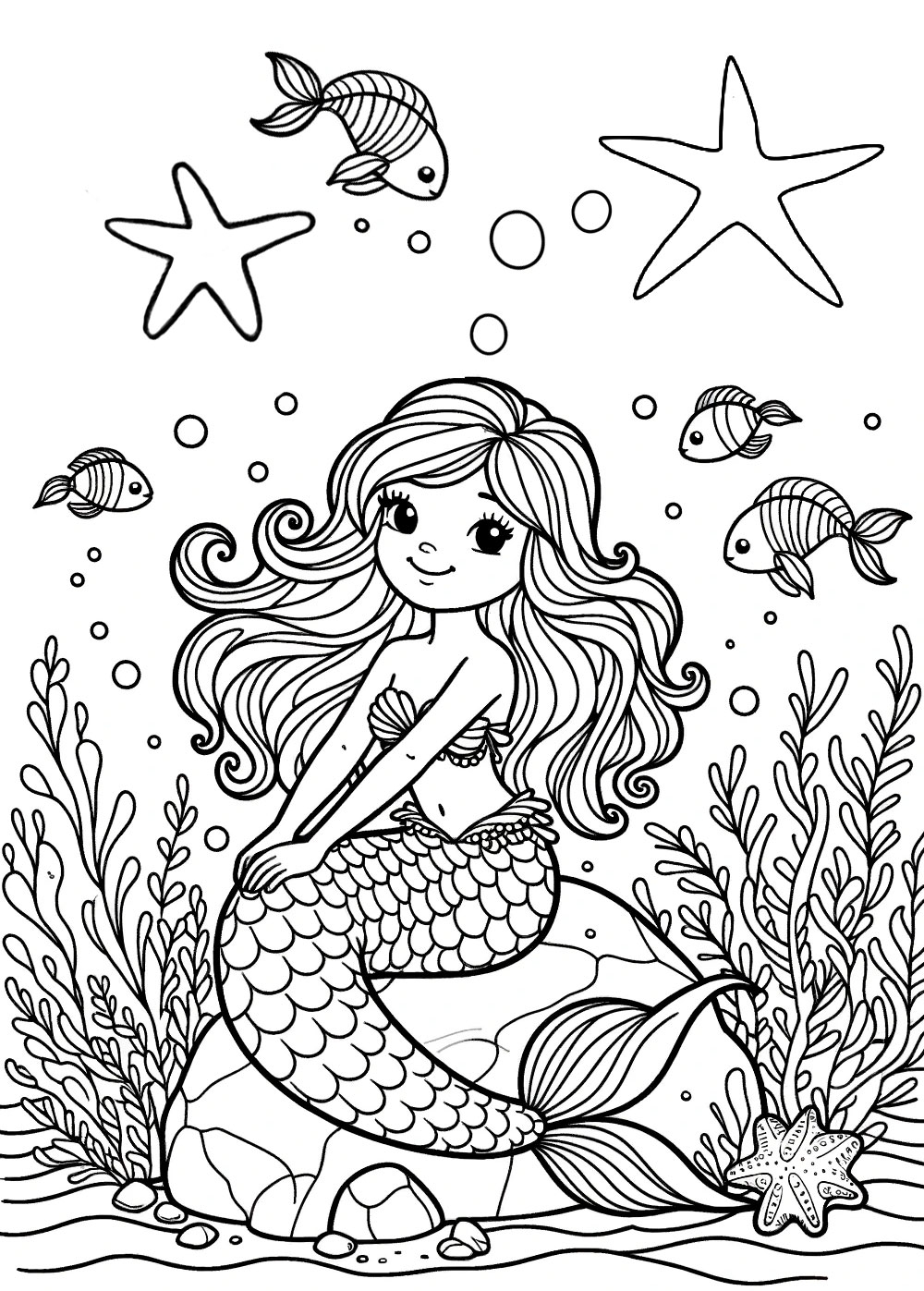 Easy Colouring Mermaid On A Rock Rooftop Post Printables