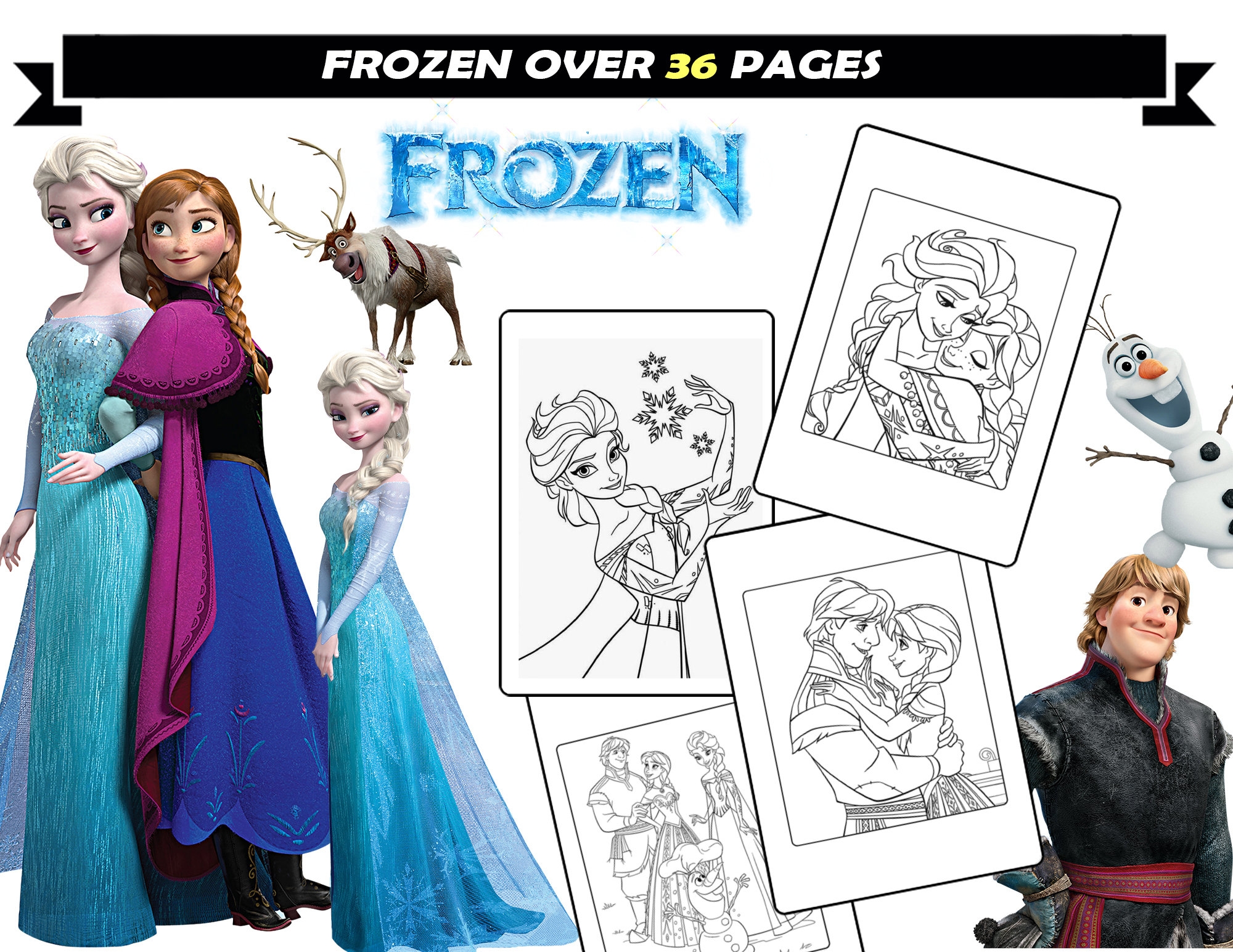 Elsa Anna Olaf Coloring Pages For Girls Frozen Cartoon Coloring Book For Kids Instant Download Printable Coloring Sheets For Children Etsy