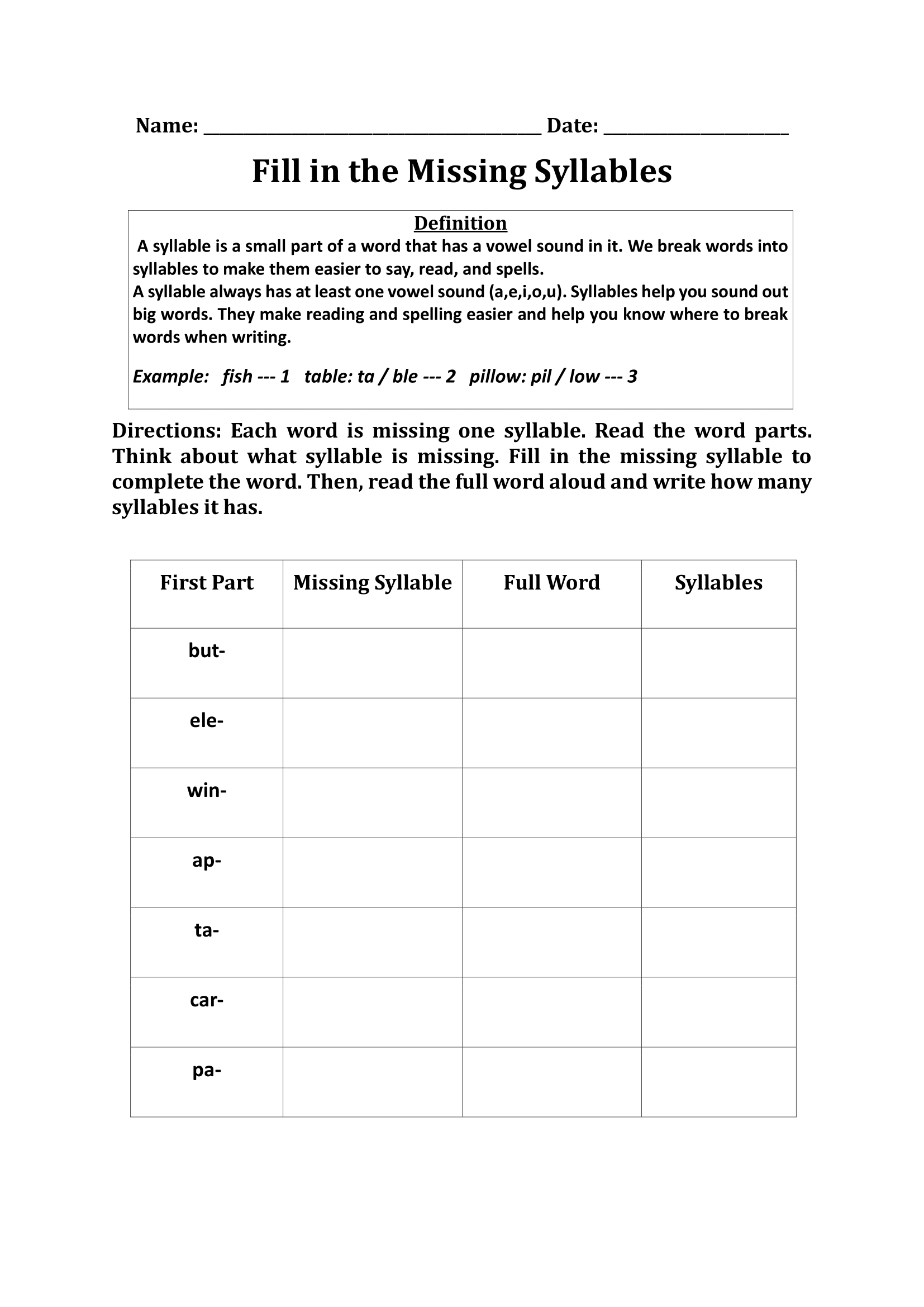Englishlinx Syllables Worksheets