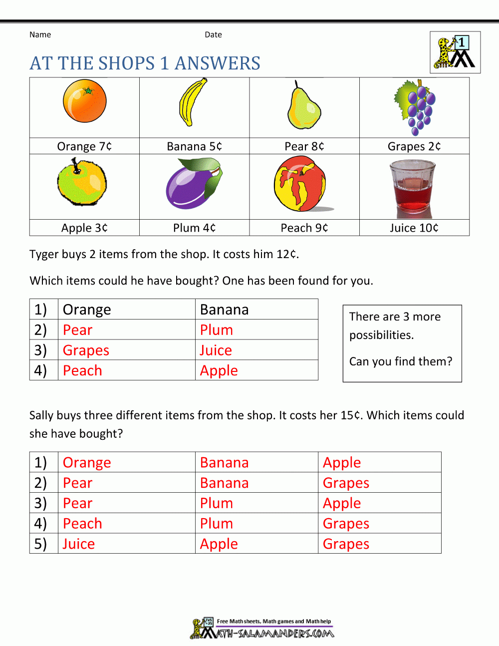 First Grade Math Problems