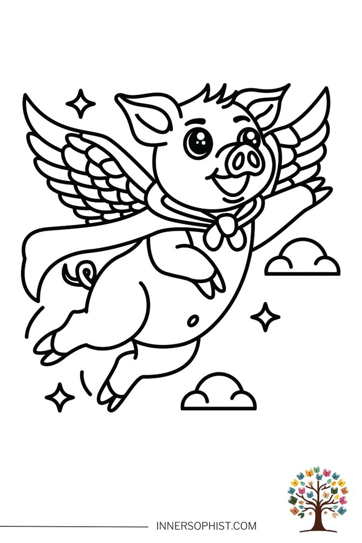 Flying Pig Free Coloring Page InnerSophist Flying Pig Free Coloring Page InnerSophist