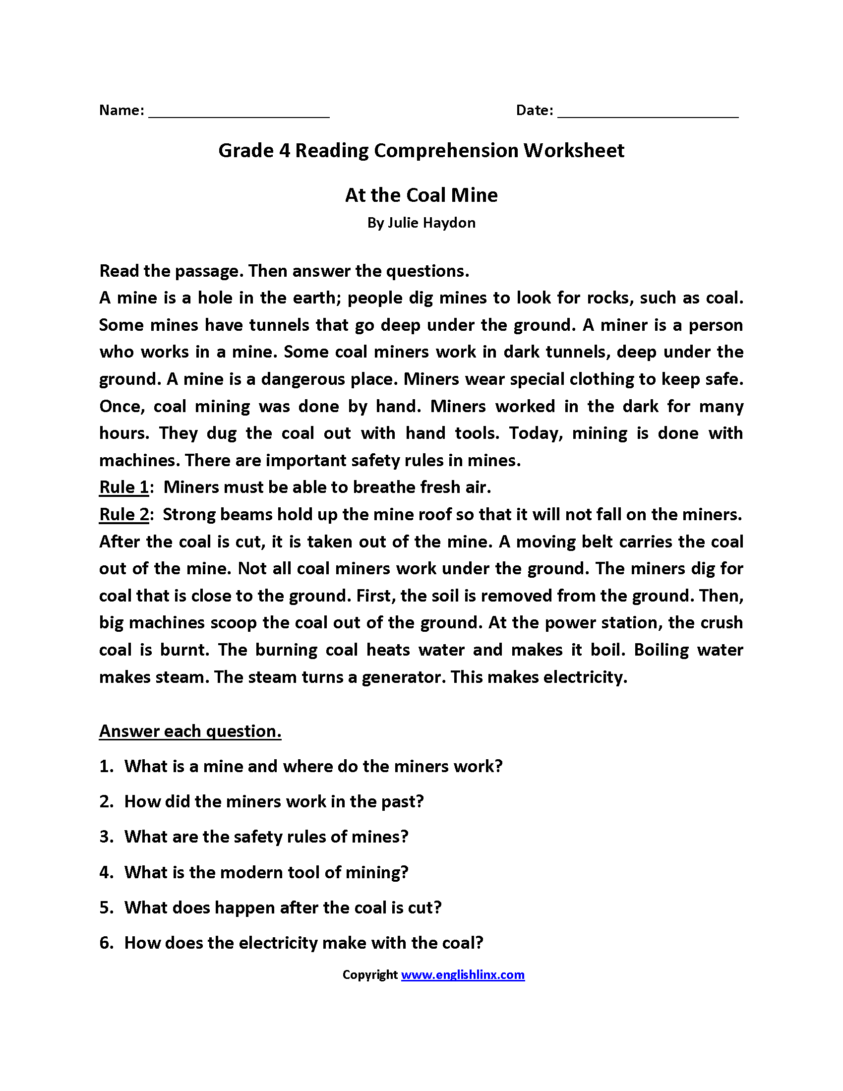 Fourth Grade Reading Passages