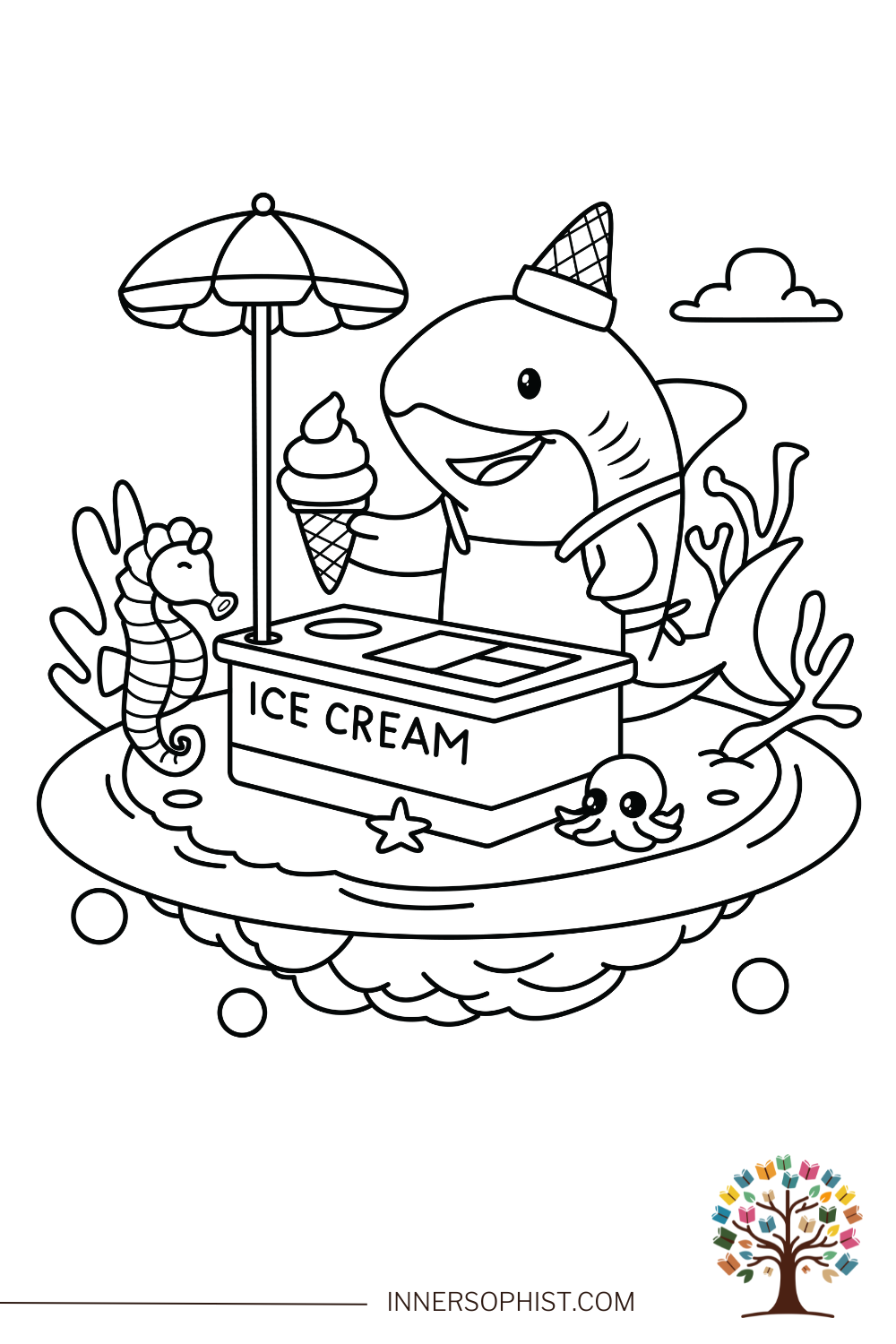 Free Shark Coloring Page Ice Cream Stand InnerSophist