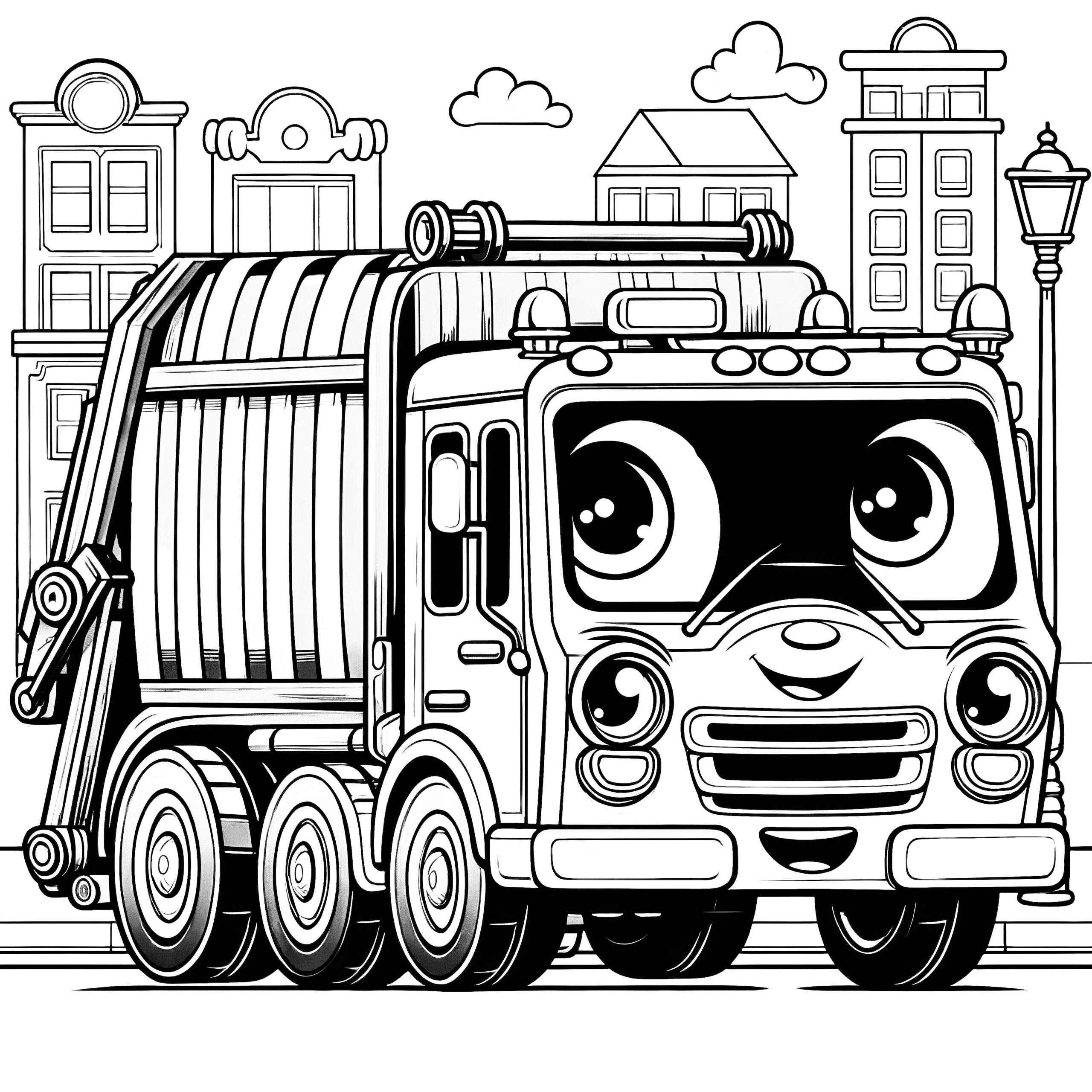 Garbage Truck With Face Simple Coloring Picture For Kids Free 
