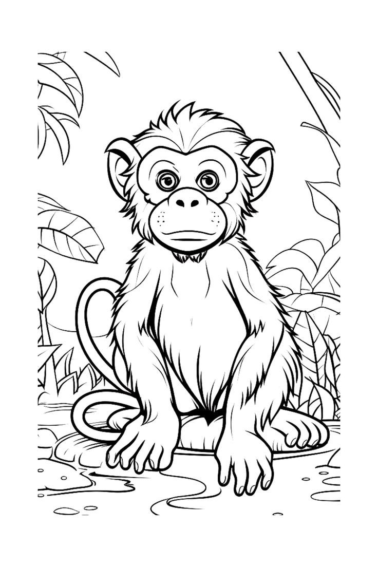 monkey colouring in pages