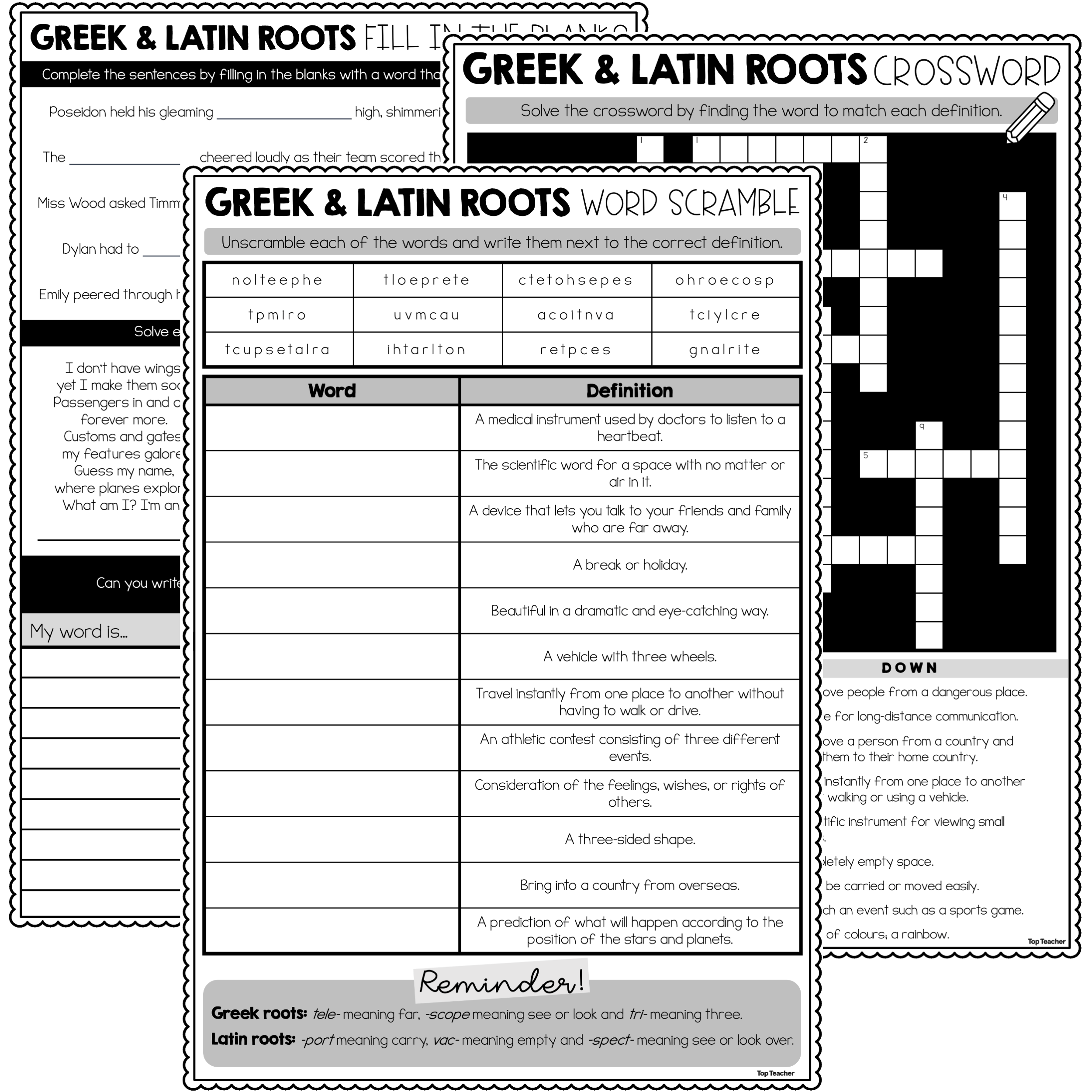 Greek Latin Roots Worksheet PACKAGE Top Teacher