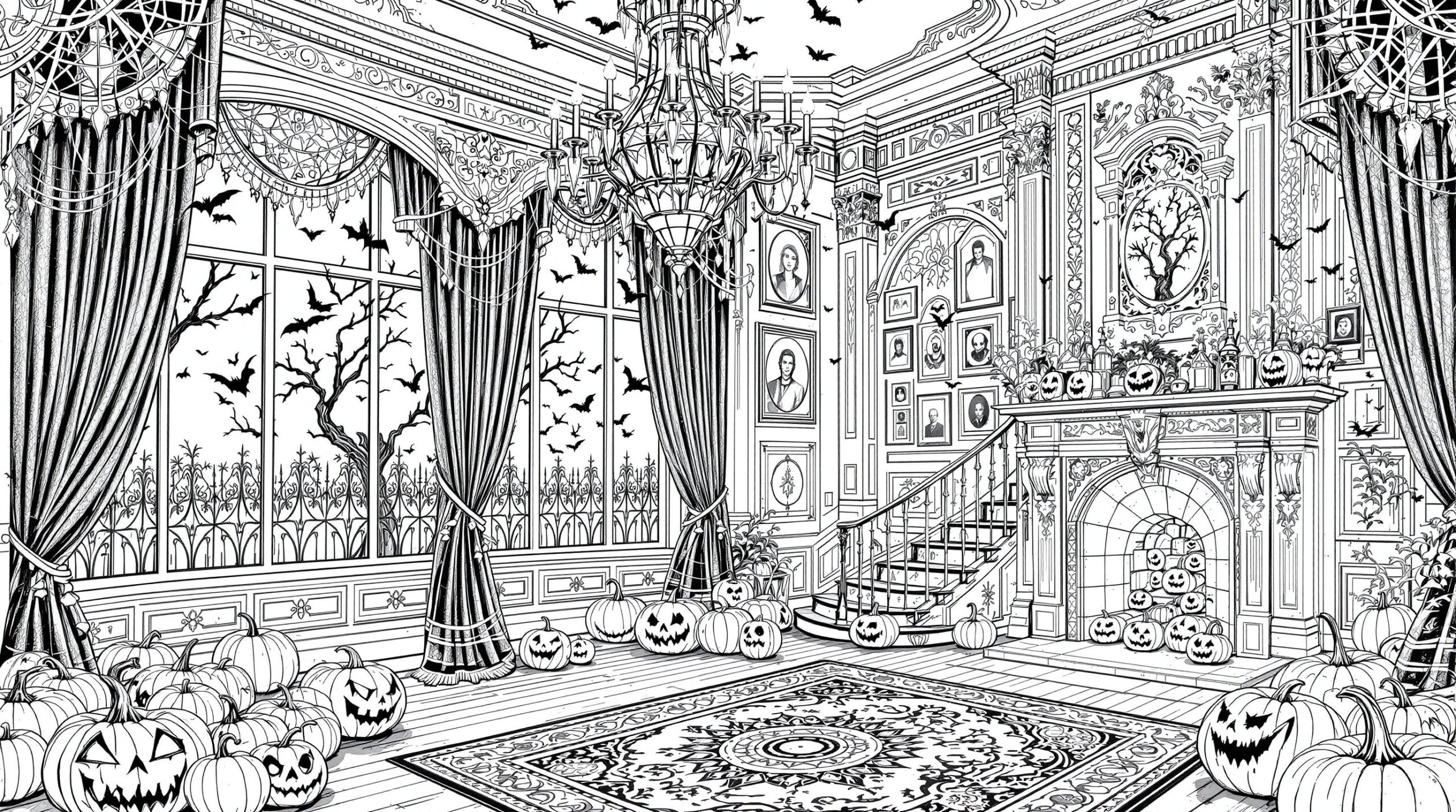 Halloween Victorian Haunted House Party Coloring Page Colorazen