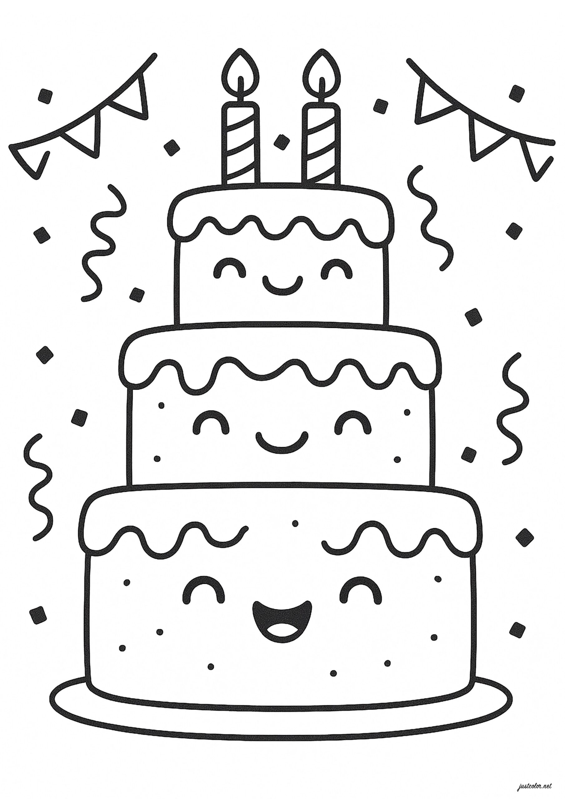 Happy Birthday Cake Kawaii Coloring Pages