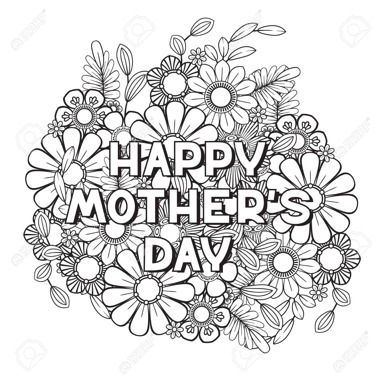 Happy Mother s Day Coloring Page For Adult Coloring Book Black And White Vector Illustration Isolated On White Background Royalty Free SVG Cliparts Vectors And Stock Illustration Image 124274776 