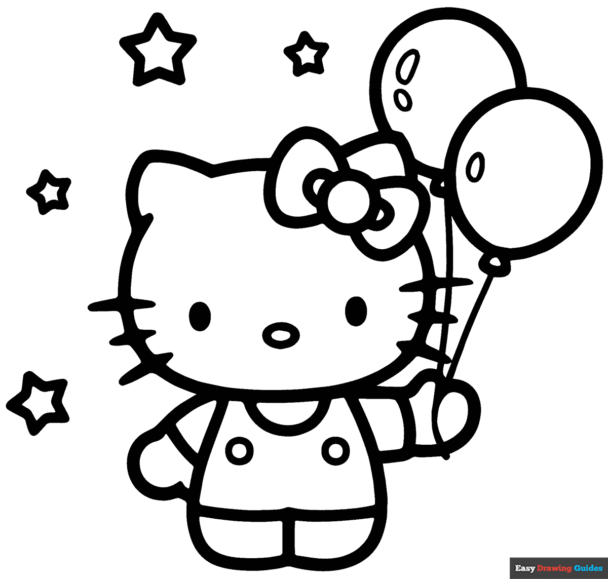 Hello Kitty With Balloons Coloring Page Easy Drawing Guides