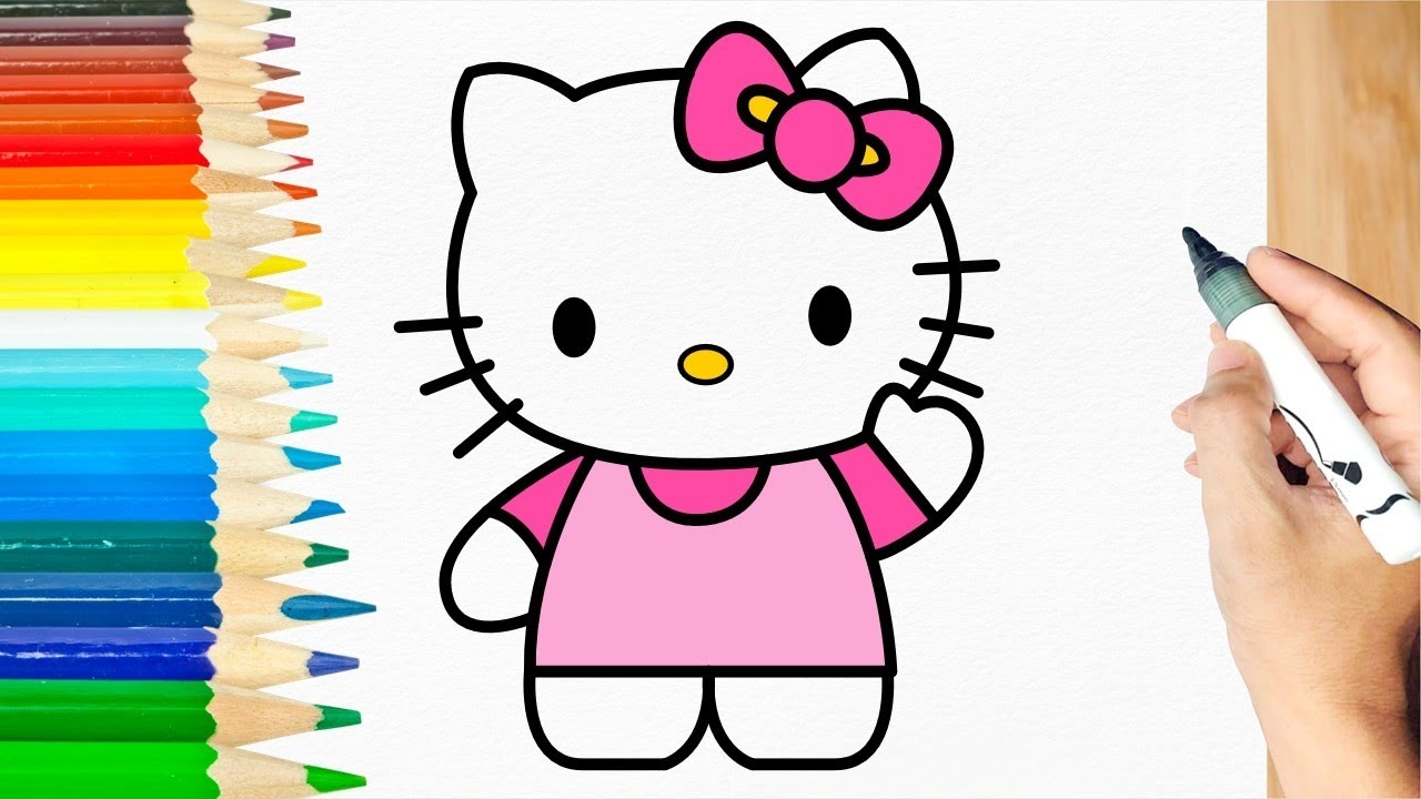 HOW TO DRAW HELLO KITTY AND COLORING EASY DRAWING YouTube