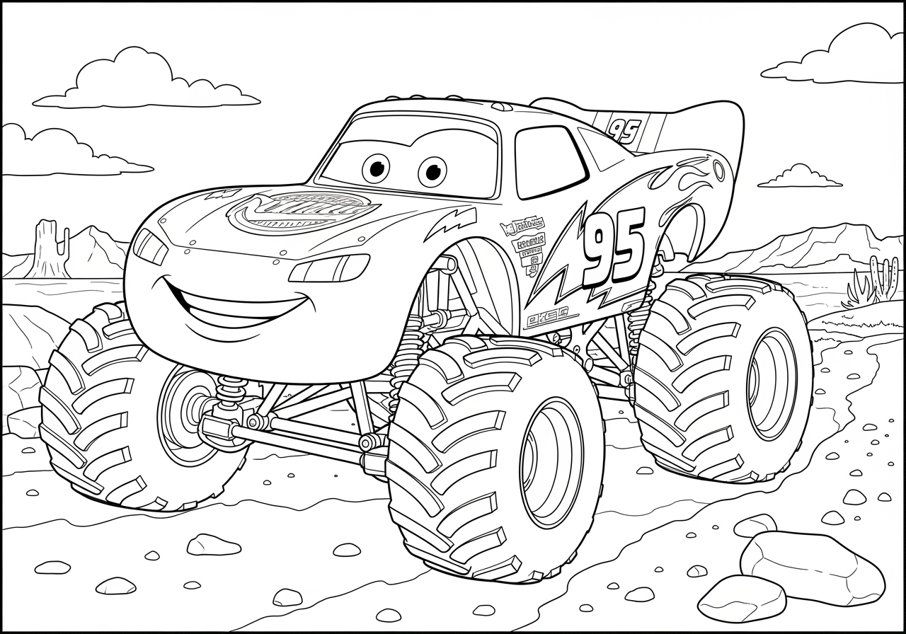 Lightning McQueen Monster Truck Coloring Page Printable 