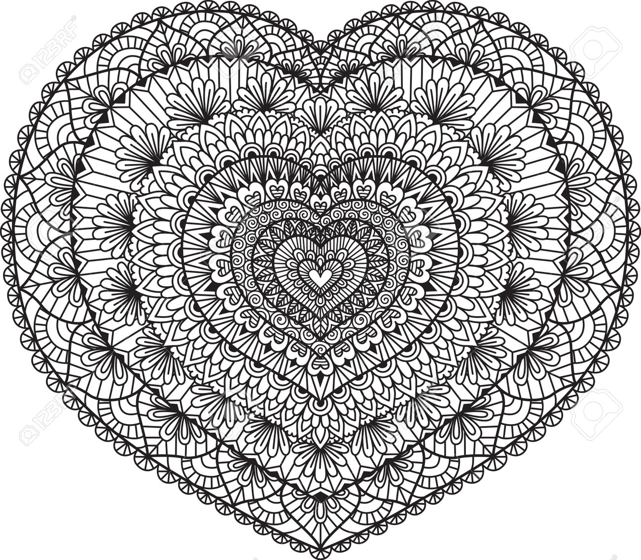 Line Art Design In Heart Shape For Coloring Book Coloring Page Or Print On Stuffs Vector Illustration Royalty Free SVG Cliparts Vectors And Stock Illustration Image 161314554 