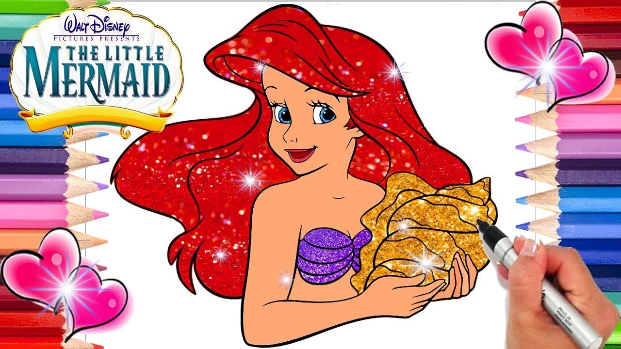 Little Mermaid GLITTER Coloring Page Printable Ariel Coloring Page Disney Princess Coloring Book YouTube