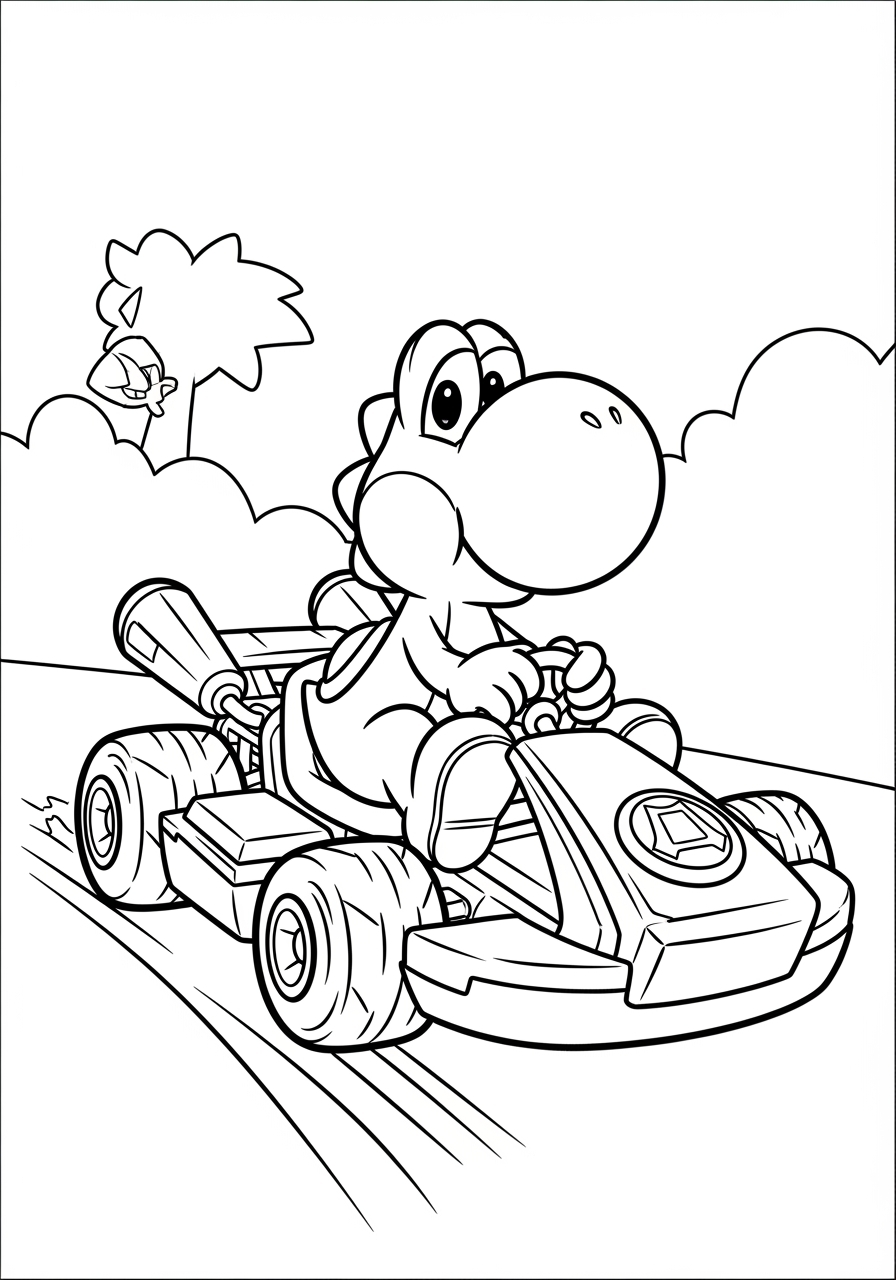 Mario Kart Yoshi Coloring Page For Kids