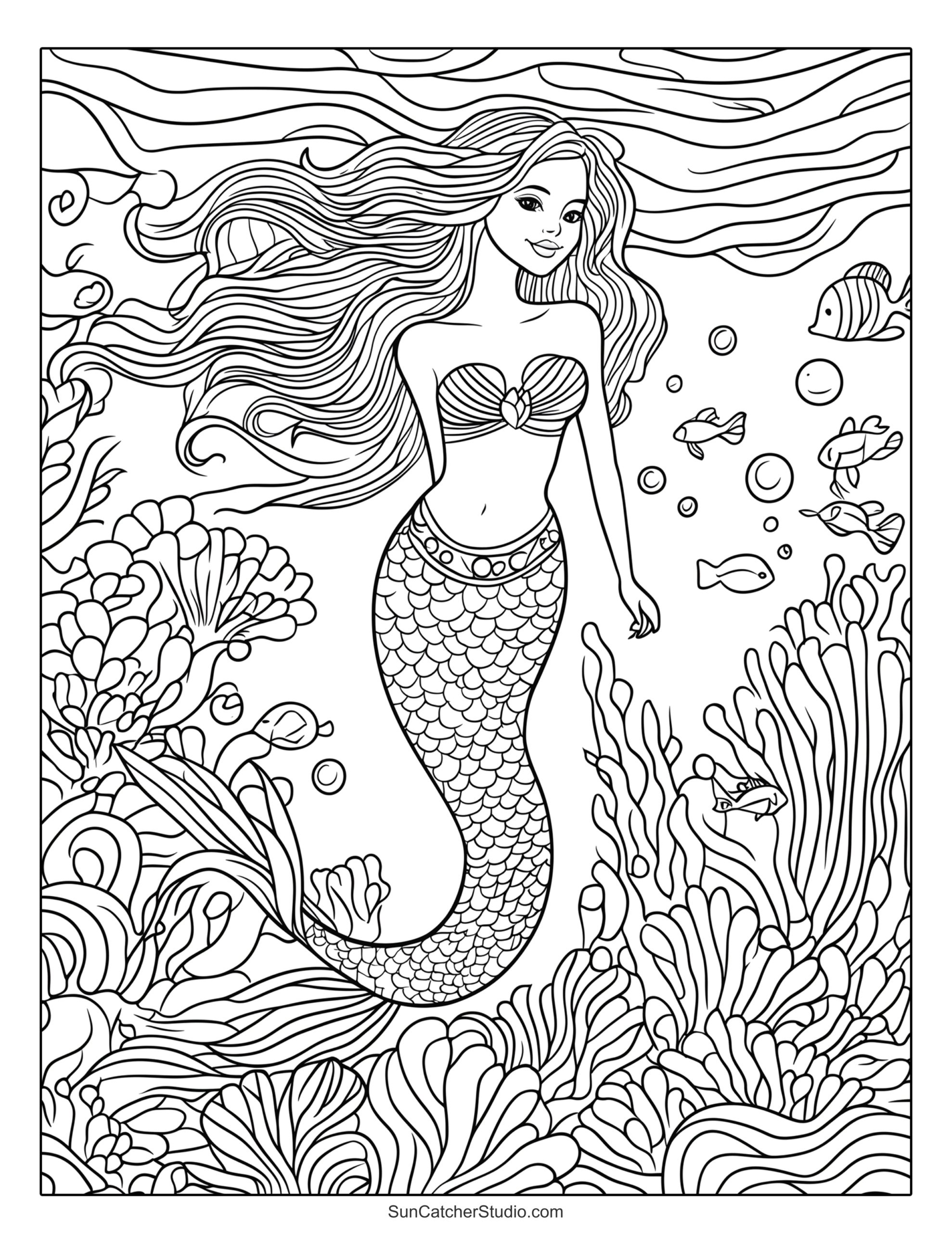 printable colouring pages mermaid