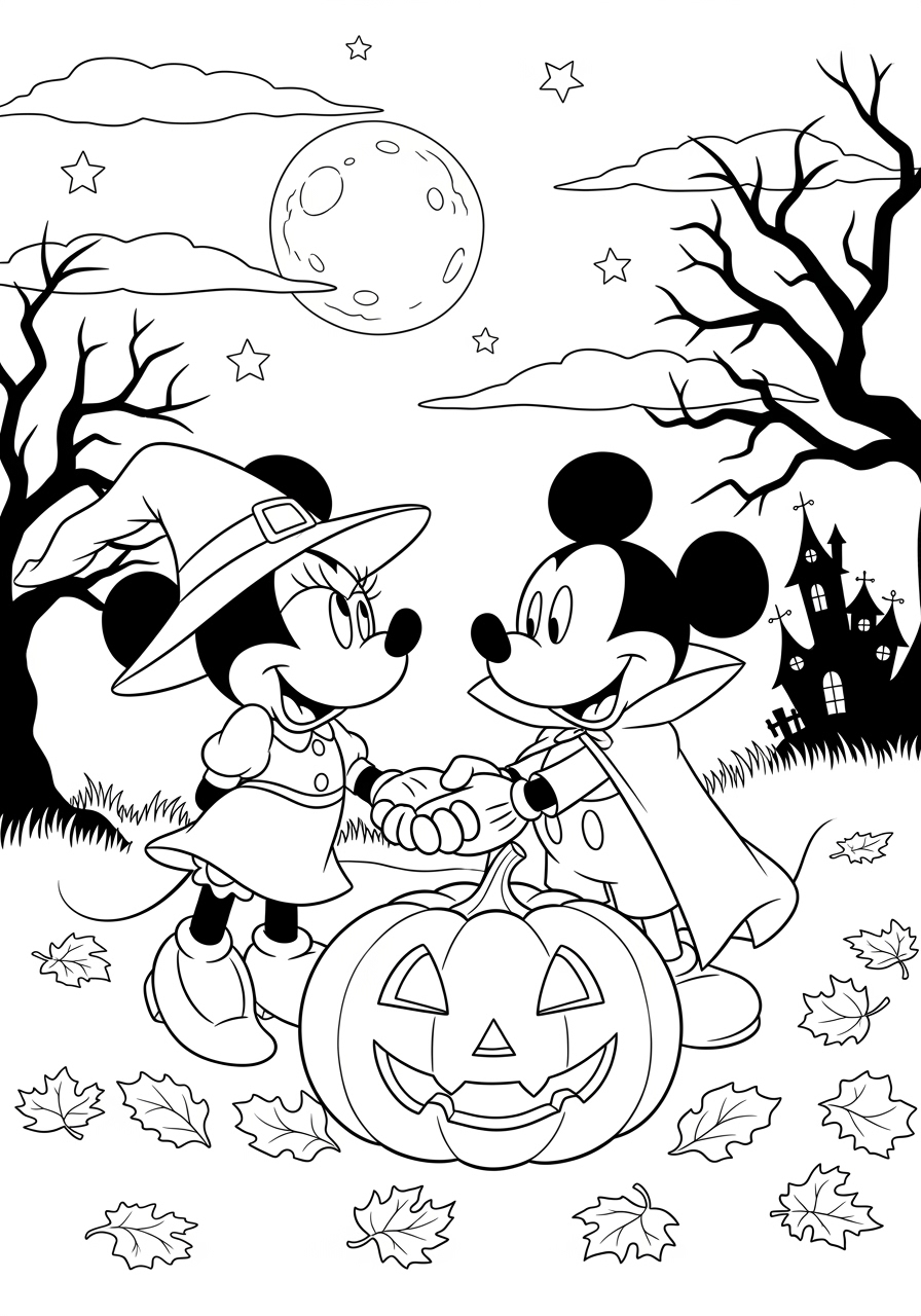 Mickey Minnie Halloween Coloring Page Free Printable