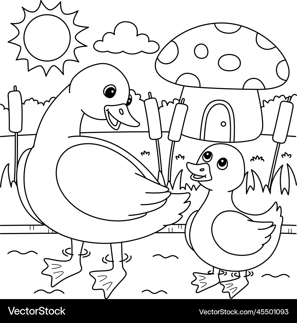 Mother Duck And Duckling Coloring Page Royalty Free Vector VectorStock Mother Duck And Duckling Coloring Page Royalty Free Vector VectorStock