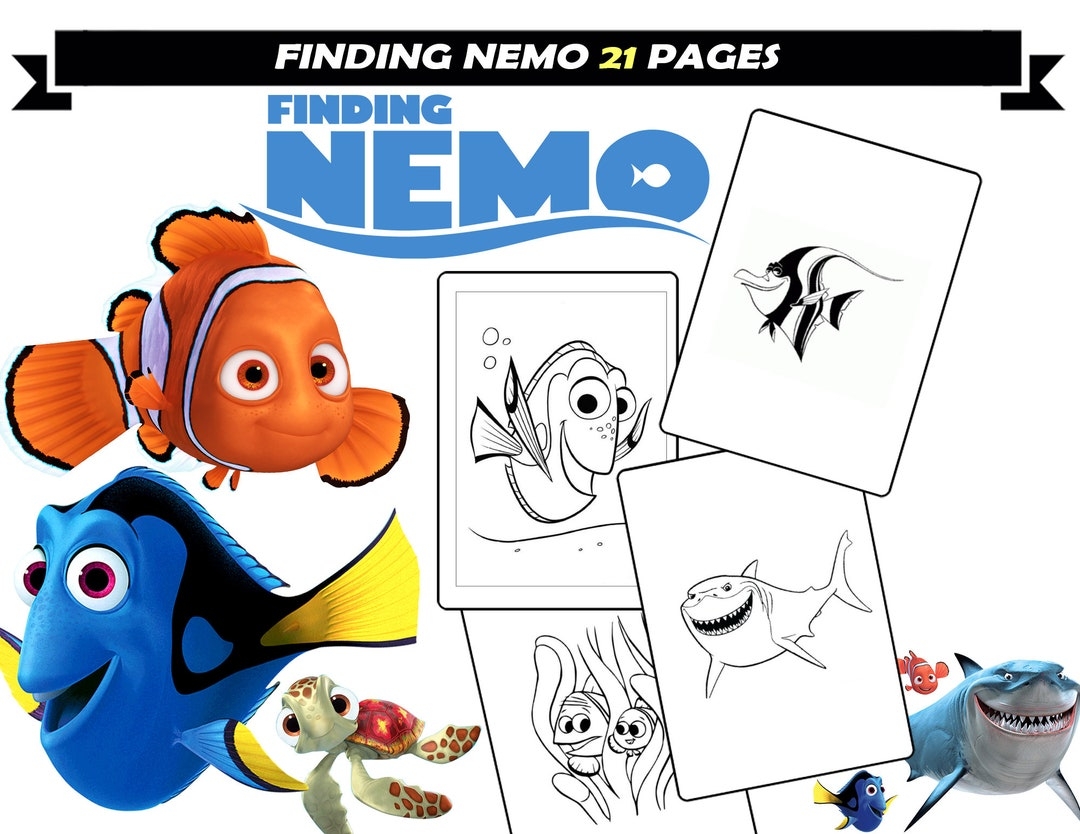 Nemo Dory Cartoon Characters Coloring Pages For Children Printable Coloring Book For Children Instant Download Nemo Coloring Sheets Etsy