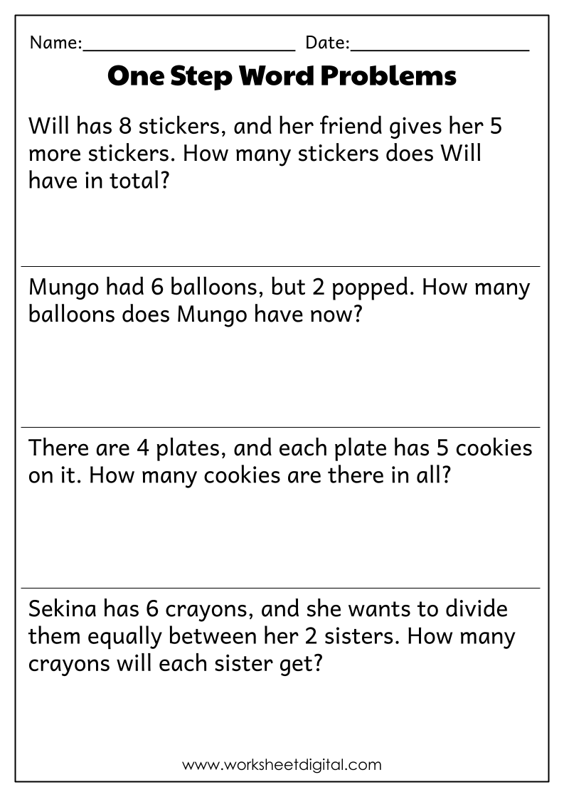 One Step Word Problems With Addition And Subtraction