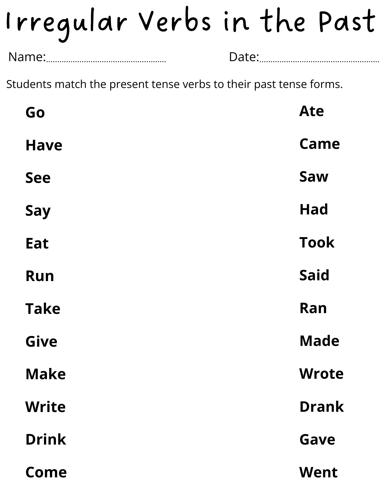Past Tense Of Irregular Verbs Worksheets