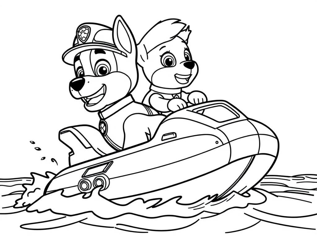 Paw Patrol Coloring Page Featuring Zuma Riding His Hovercraft On The Water Free Printable Coloring Page