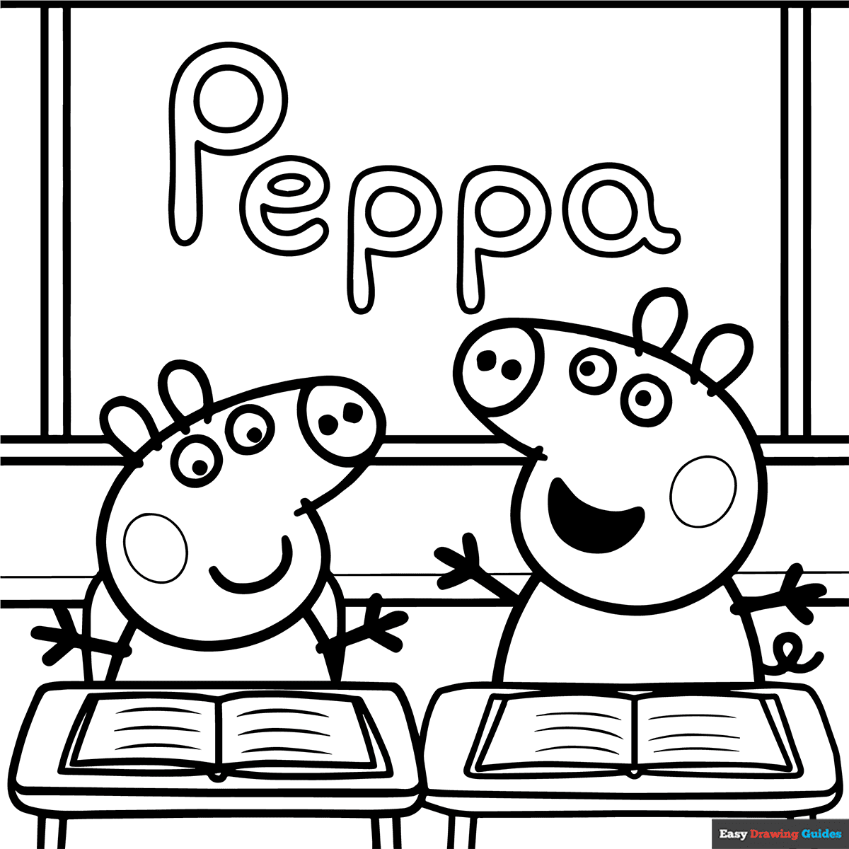 Peppa Pig And George At School Coloring Page Easy Drawing Guides