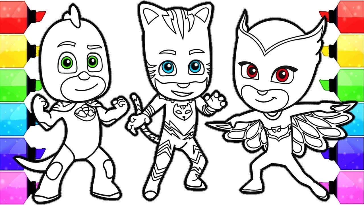PJ MASKS Coloring Pages How To Draw And Color Catboy Gekko And Owlette PJ Masks Coloring Book YouTube