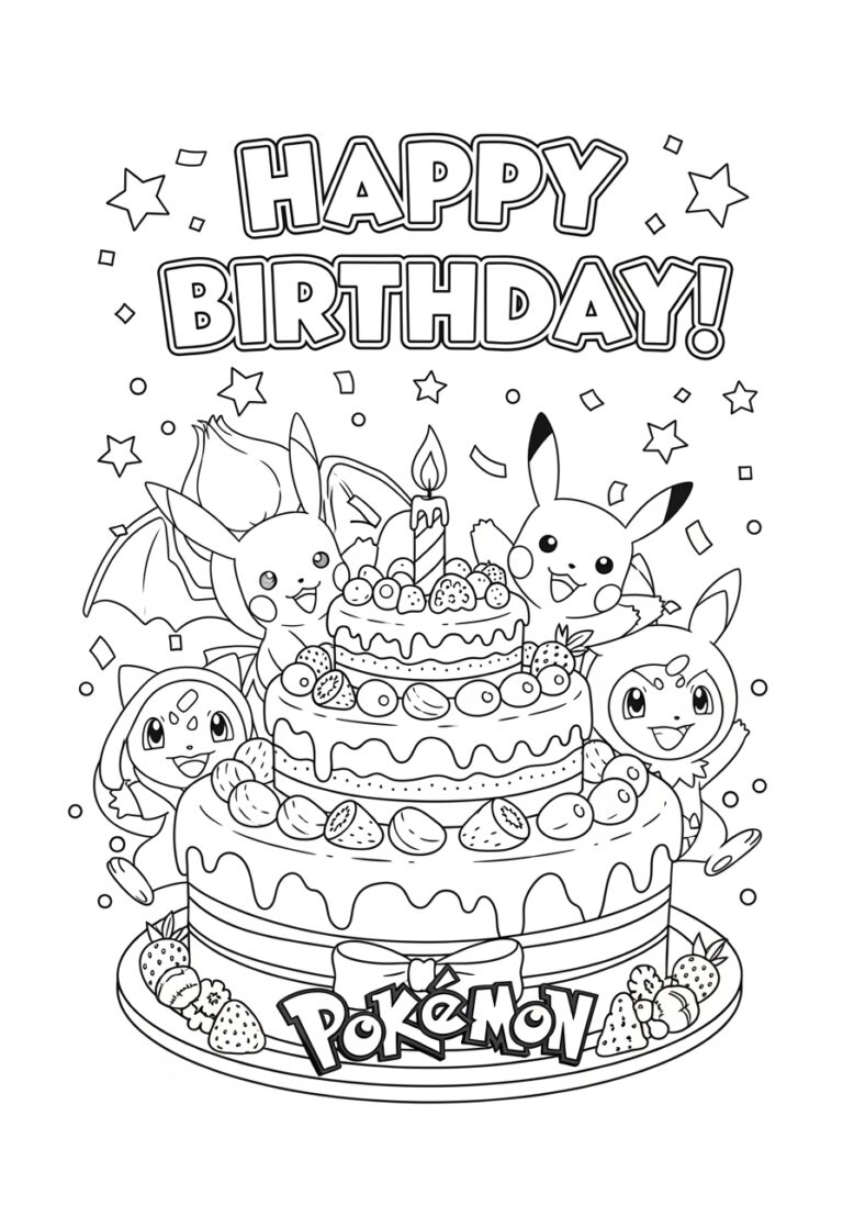 Pokemon Birthday Card Coloring Page For Kids Fun 