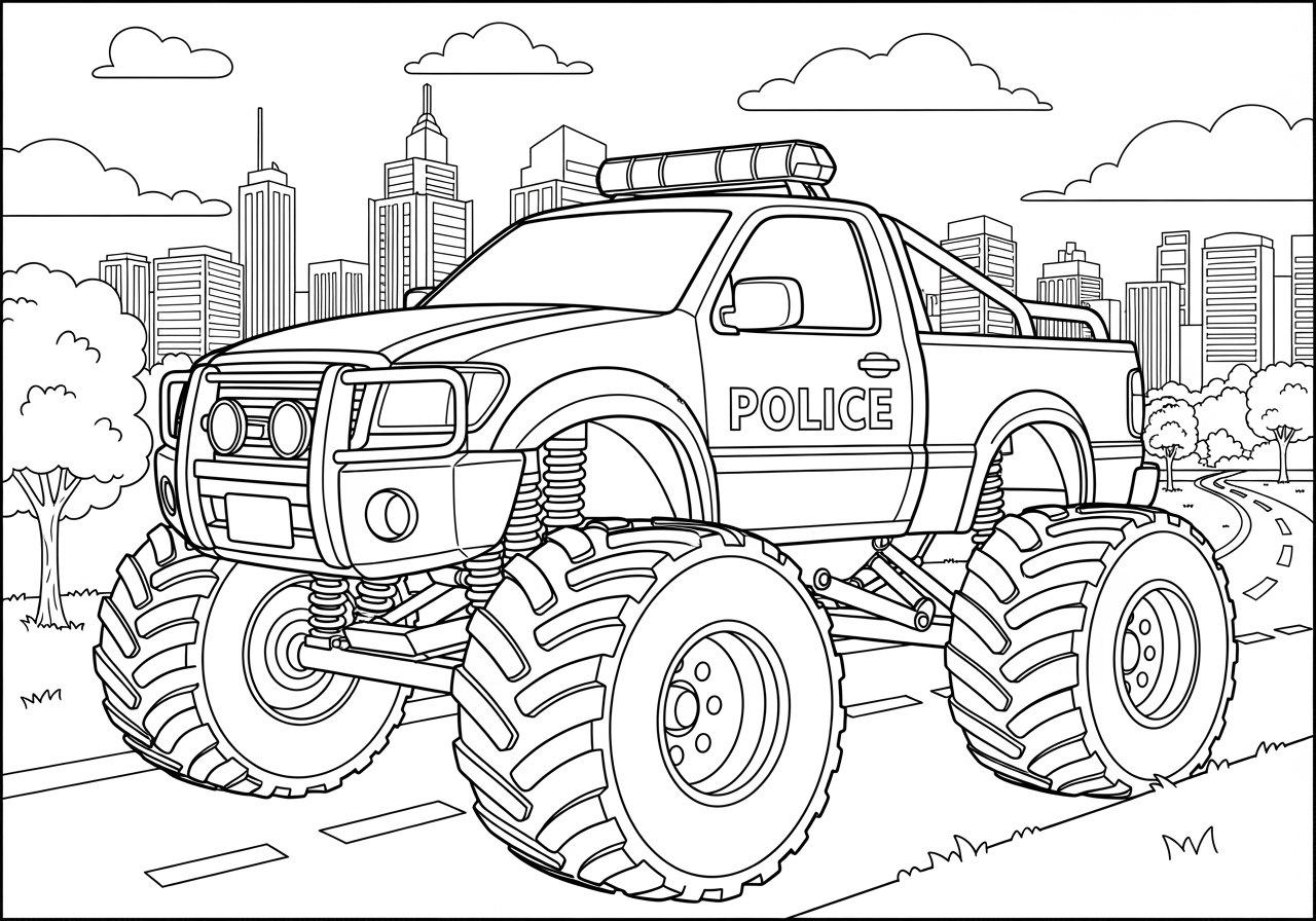 Police Monster Truck Coloring Page Printable Fun